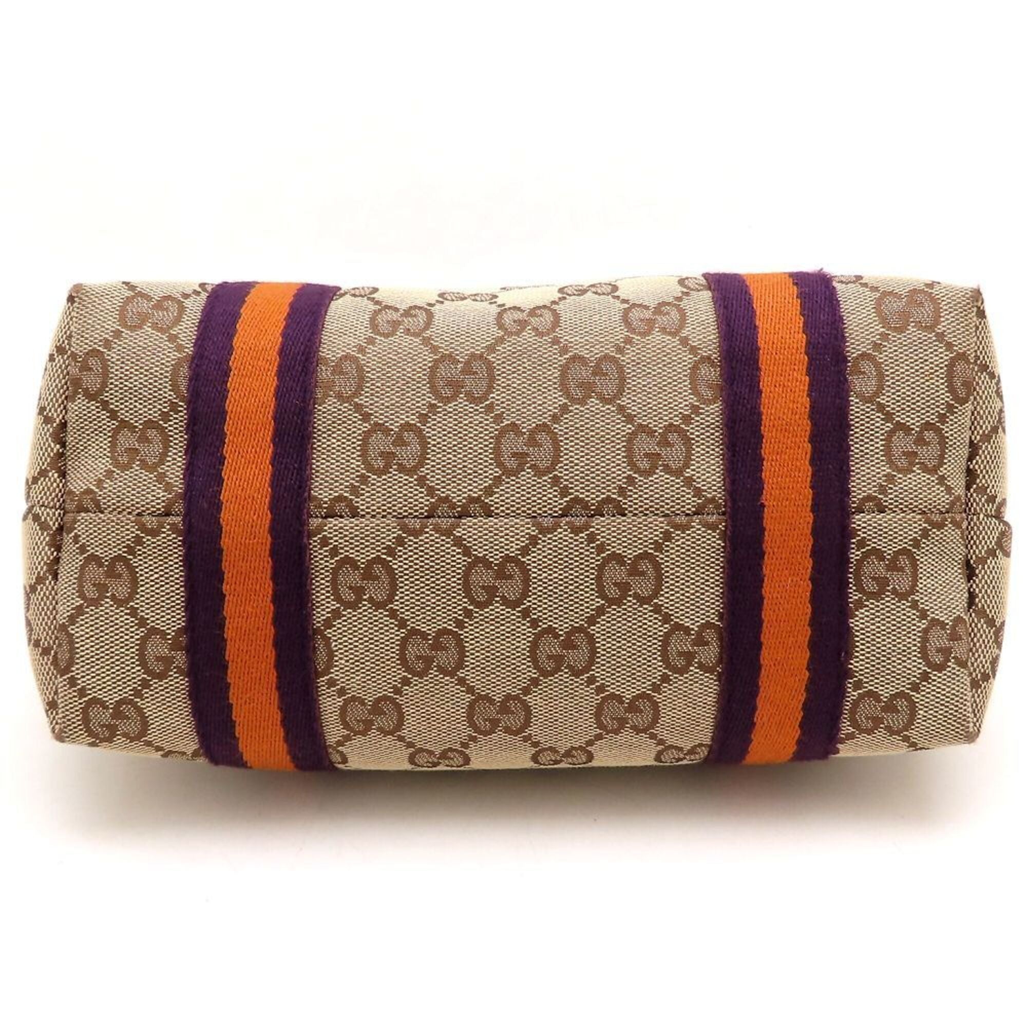 Gucci Sherry Line Beige Orange Purple Gg Canvas Leather Handbag (Pre-Owned)