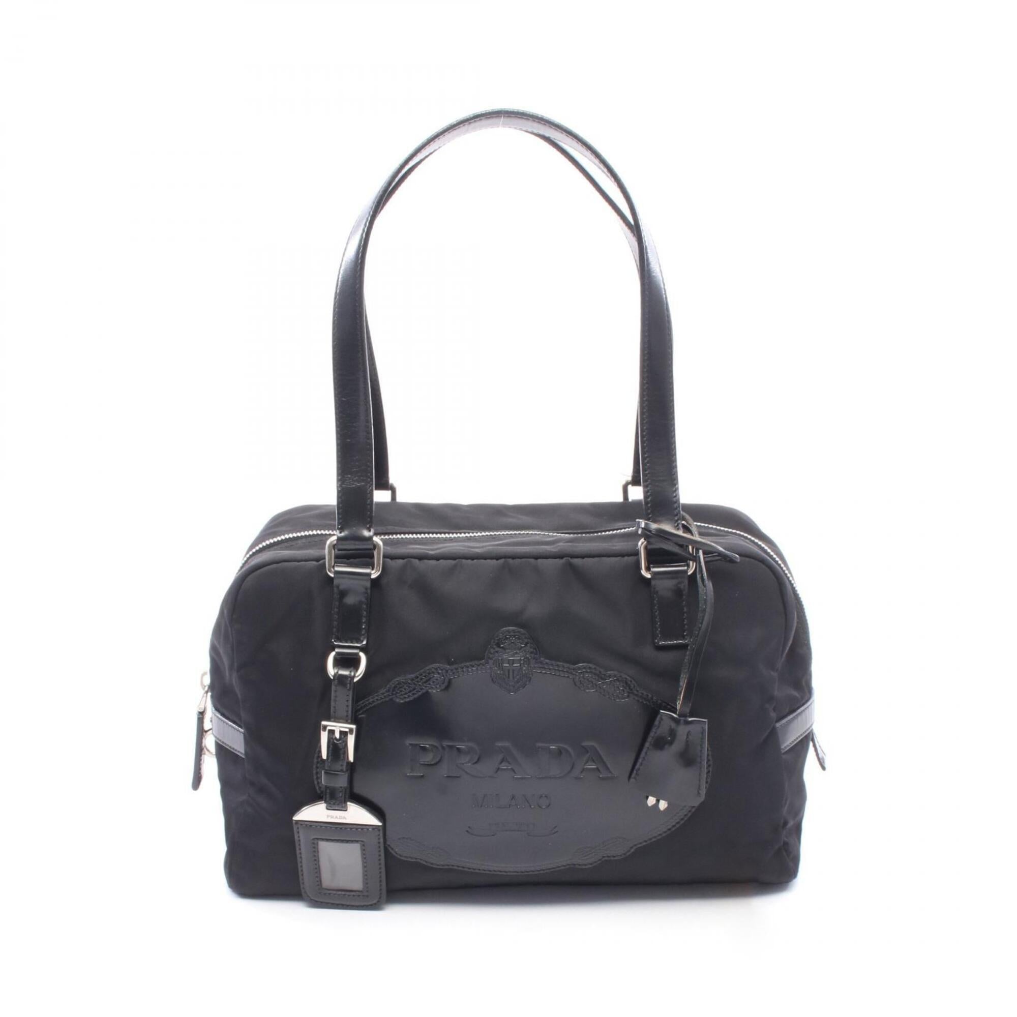 Prada Black Nylon Leather Handbag Shoulder Bag (Pre-Owned)