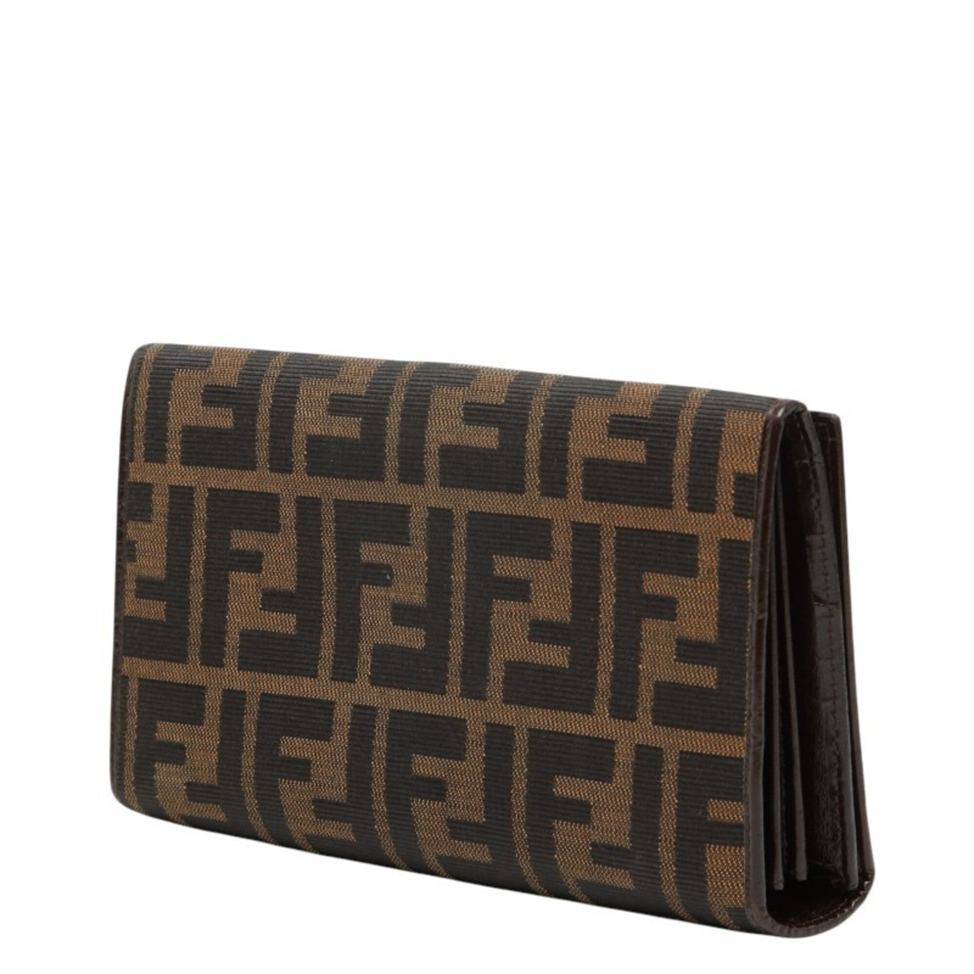 Fendi Black Brown Canvas Leather Long Wallet (Bi-Fold) (Pre-Owned)