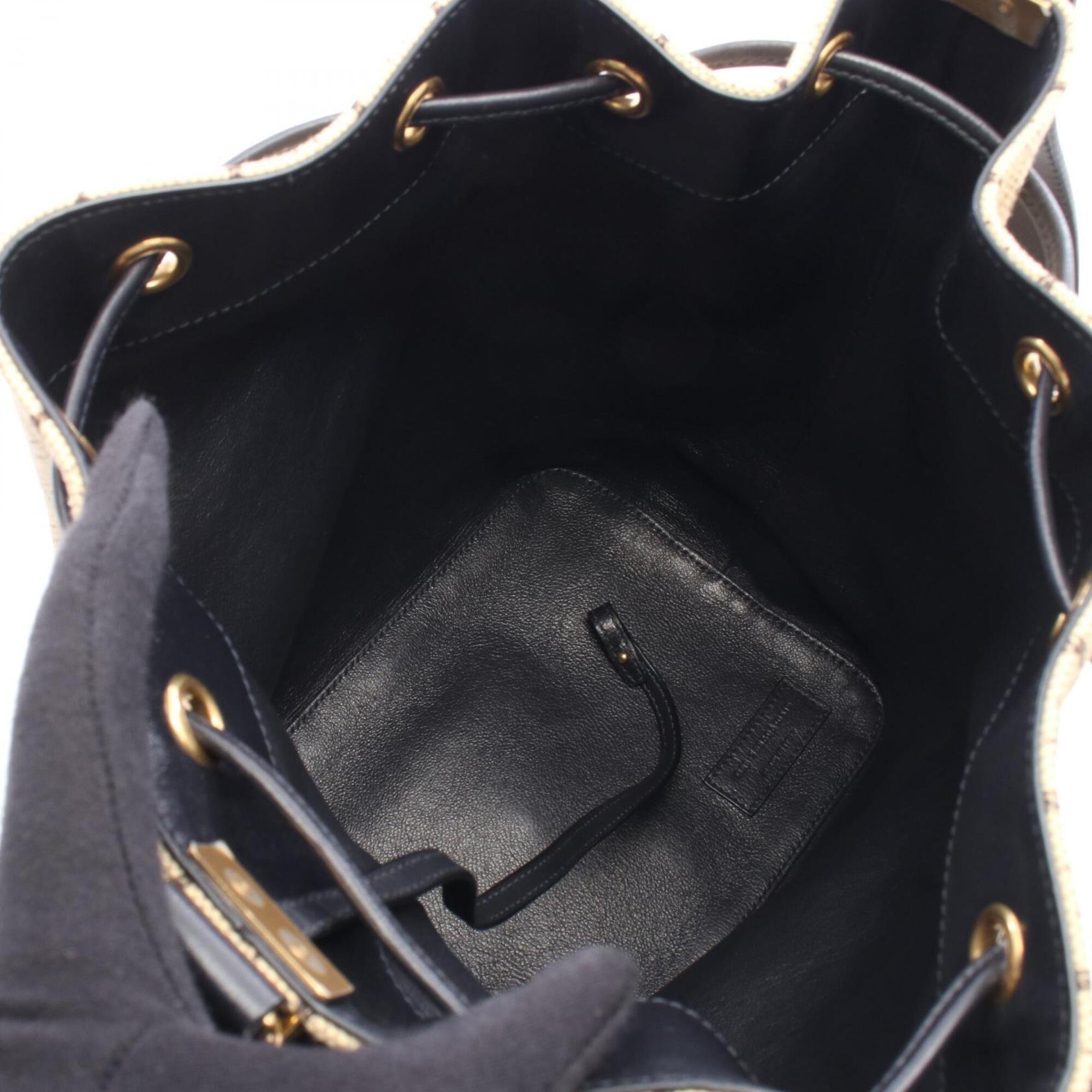 Yves Saint Laurent Beige Black Pvc Coated Canvas Leather Shoulder Bag (Pre-Owned)