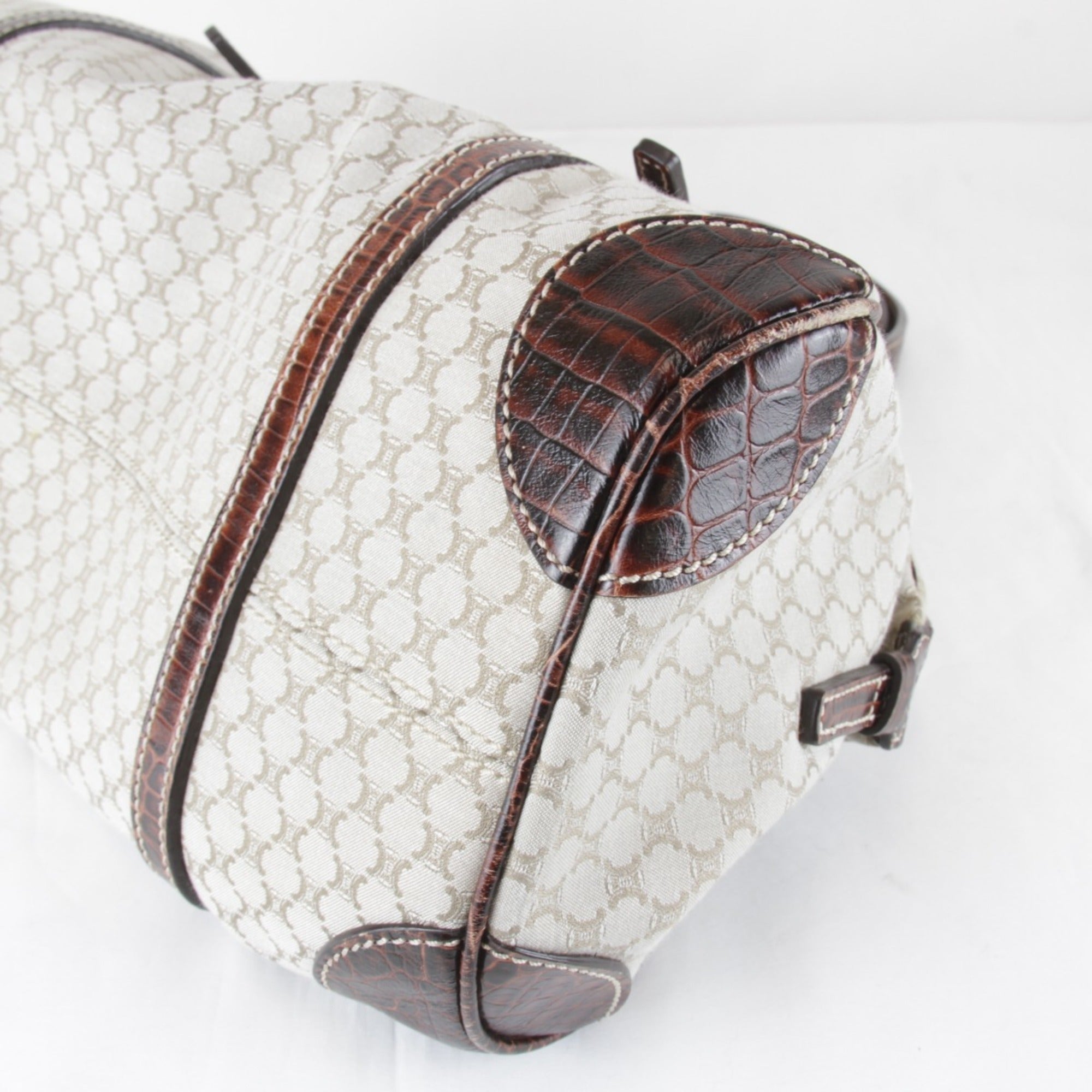 Celine Beige Canvas Boston Bag Handbag (Pre-Owned)