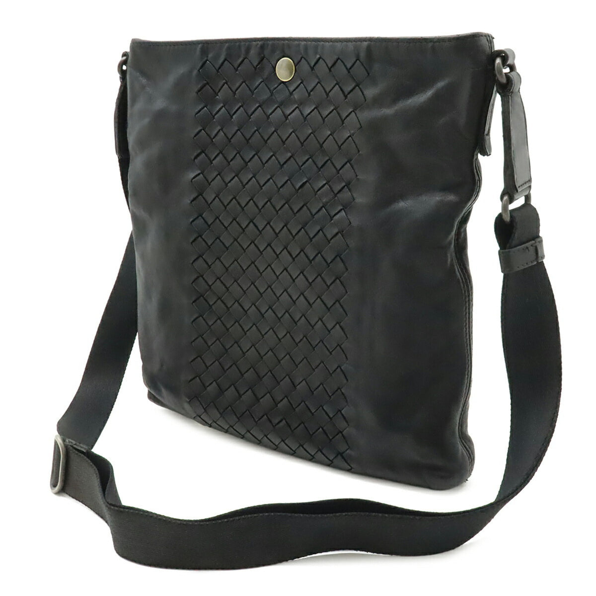 Bottega Veneta Intrecciato Black Leather Shoulder Bag (Pre-Owned)