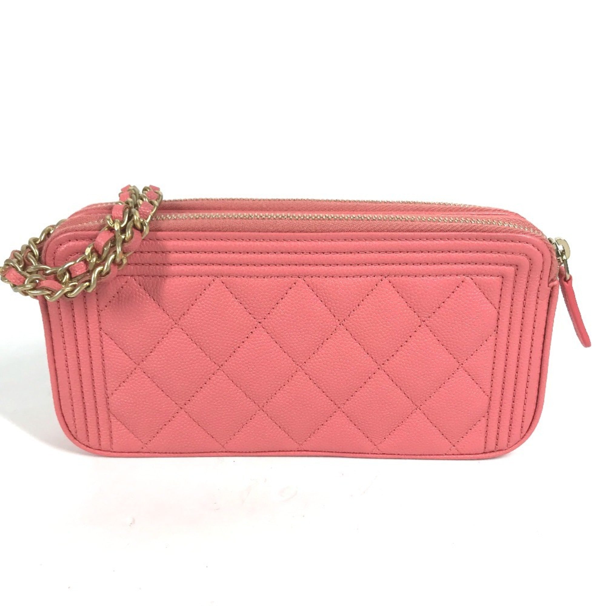 Chanel Boy Chanel Pink Grained Calfskin Chain/Shoulder Wallet (Pre-Owned)
