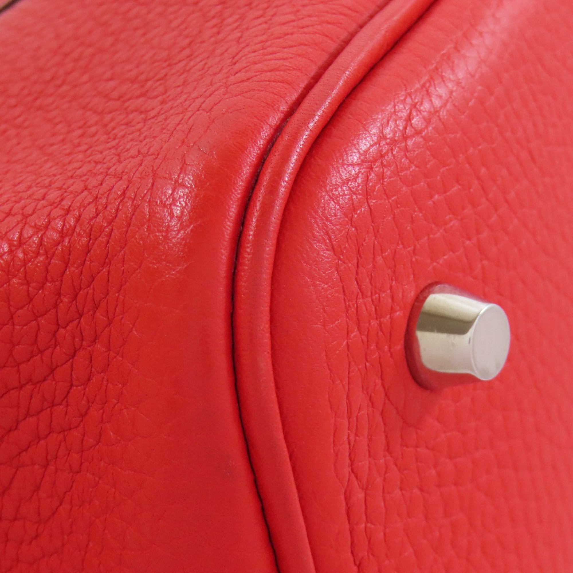 Hermes Beige Red Color Taurillon Clemence Leather Swift Leather Handbag (Pre-Owned)