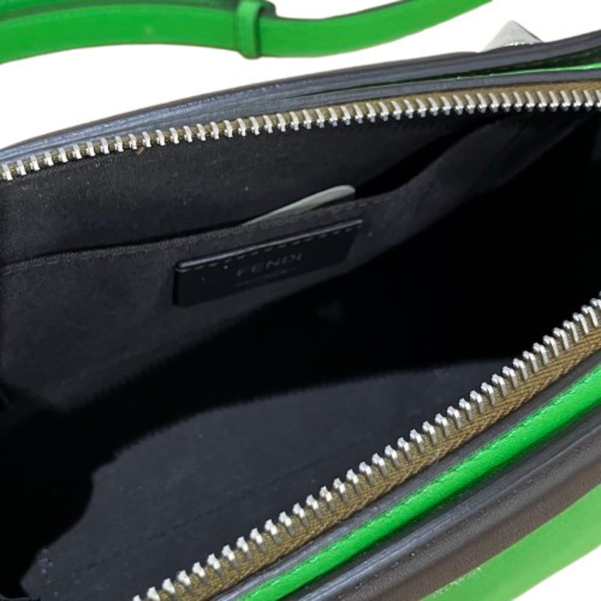 Fendi Black Green Leather Clutch Bag Handbag Pouch (Pre-Owned)