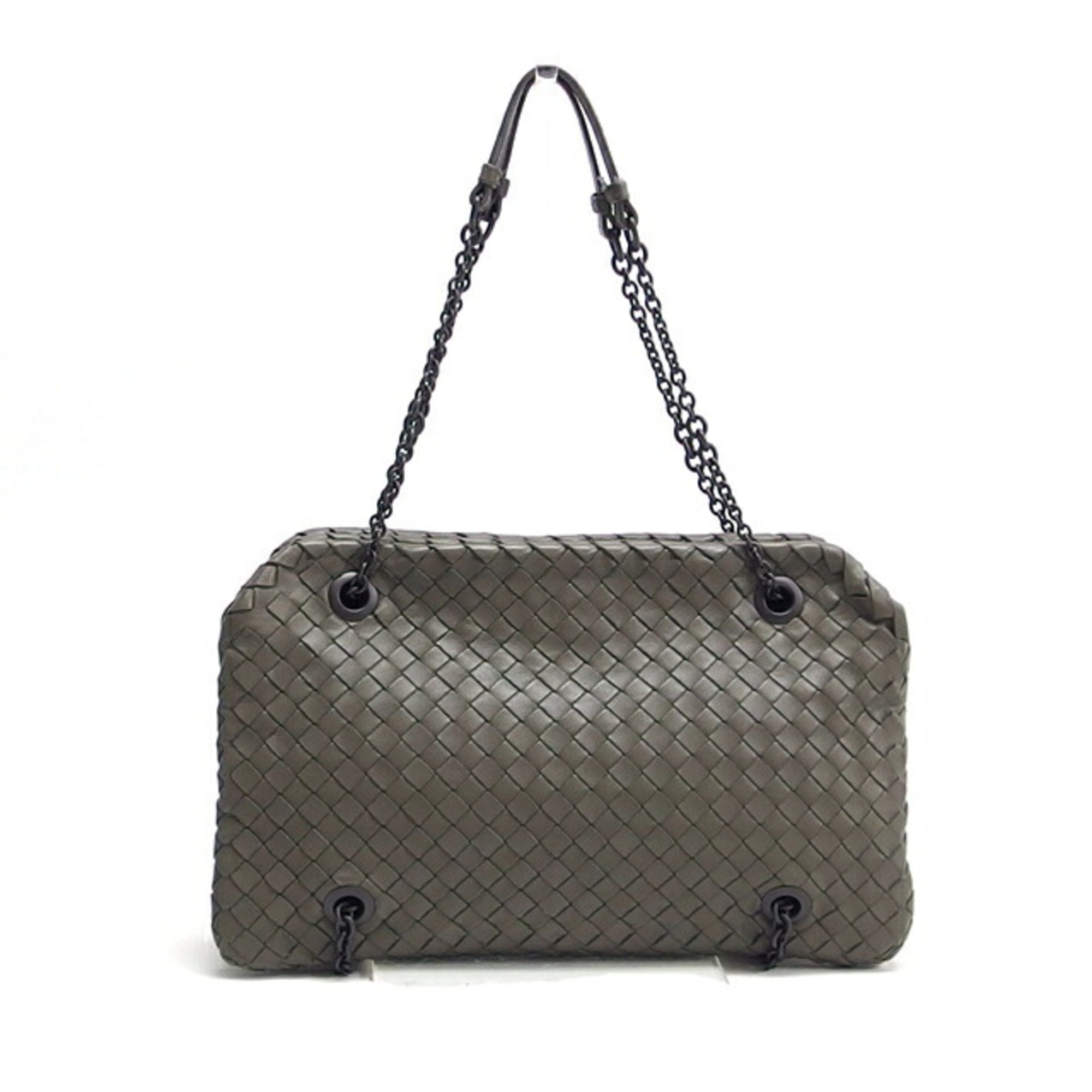 Bottega Veneta Intrecciato Gray Leather Handbag Shoulder Bag (Pre-Owned)