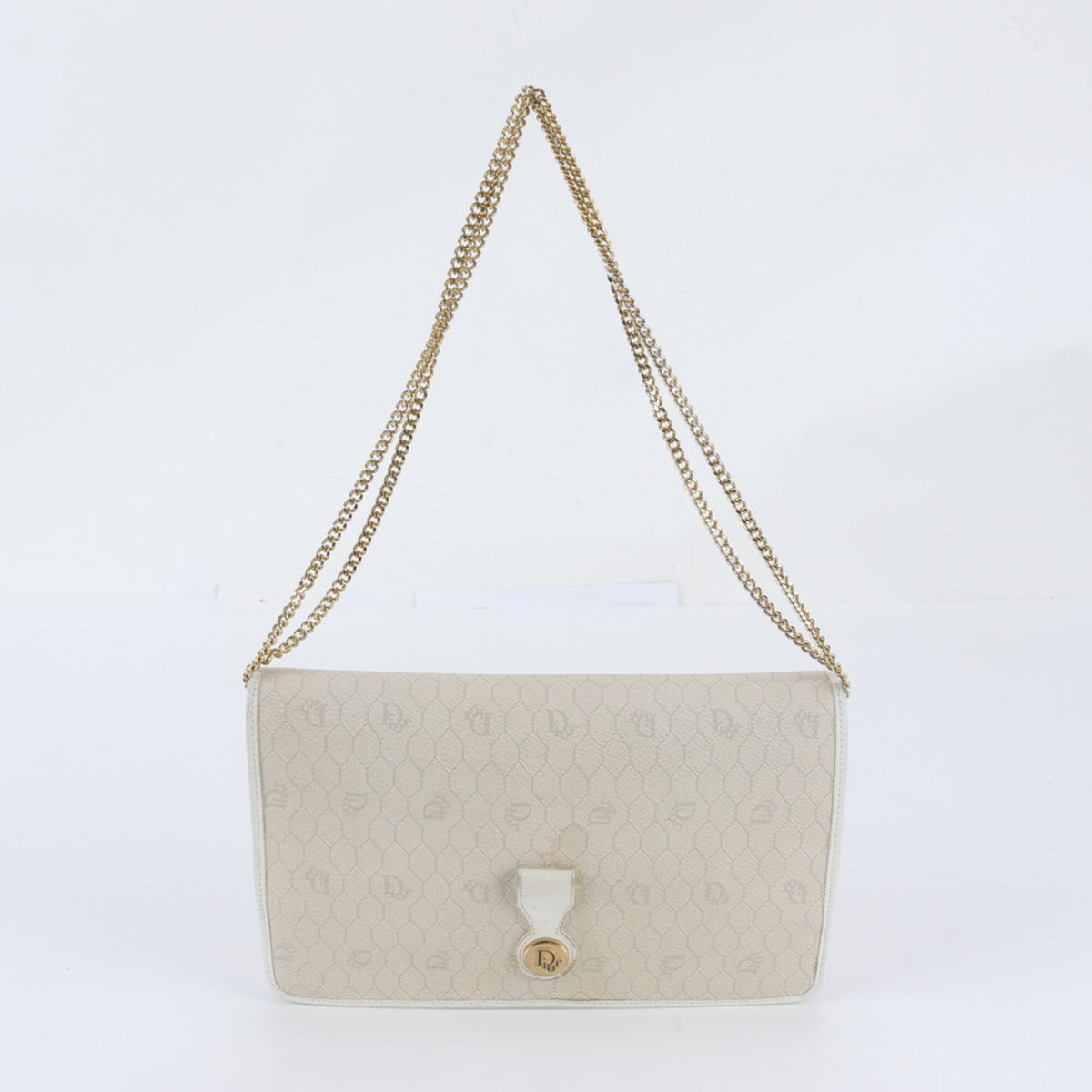 Christian Dior Beige Leather Coated Canvas Shoulder Bag Tote Bag (Pre-Owned)