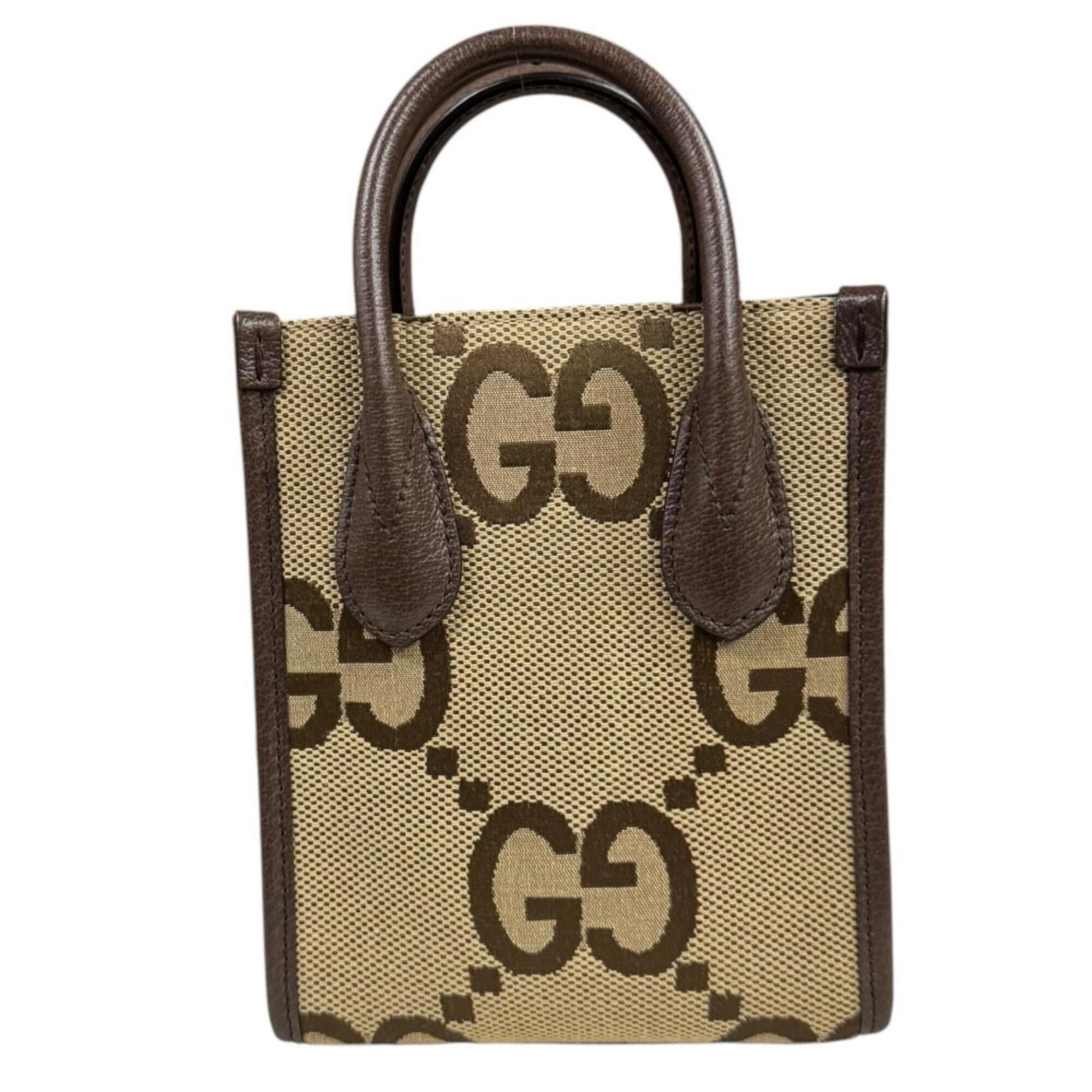 Gucci Gg Canvas Beige Brown Leather Canvas Shoulder Bag (Pre-Owned)