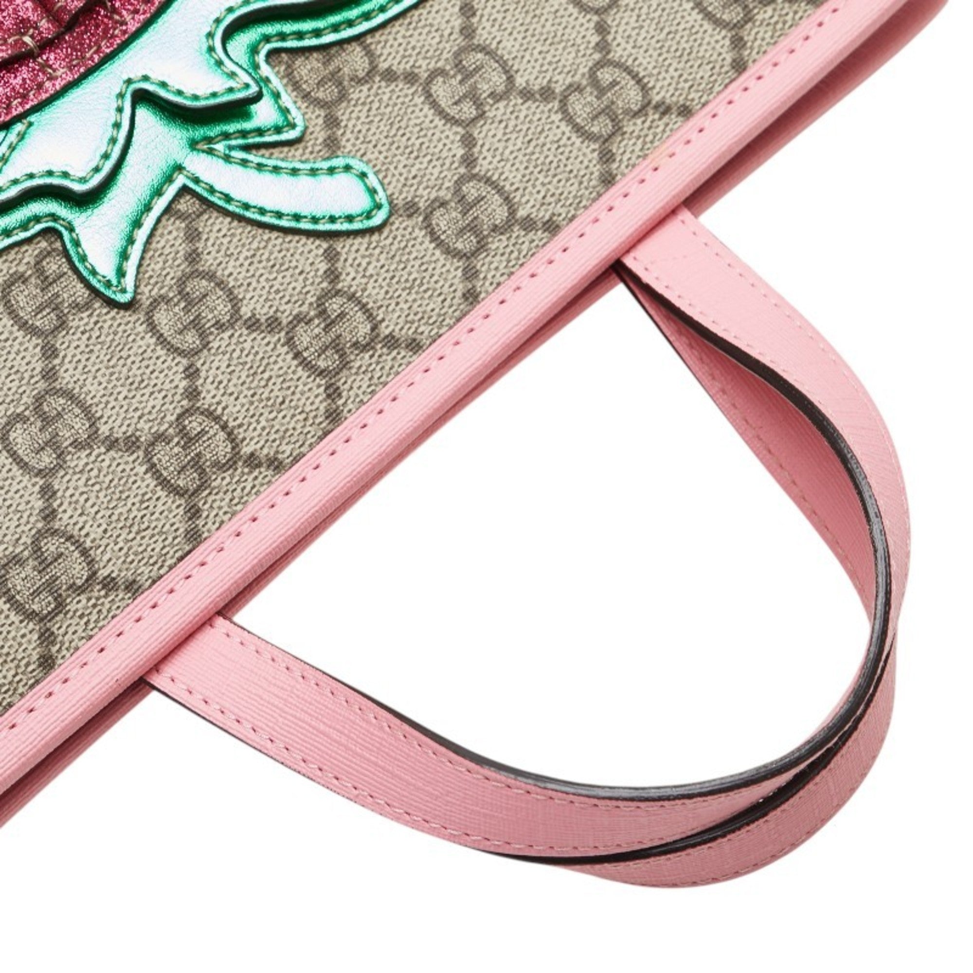 Gucci Beige Multi-Color Pink Pvc Leather Handbag Tote Bag (Pre-Owned)