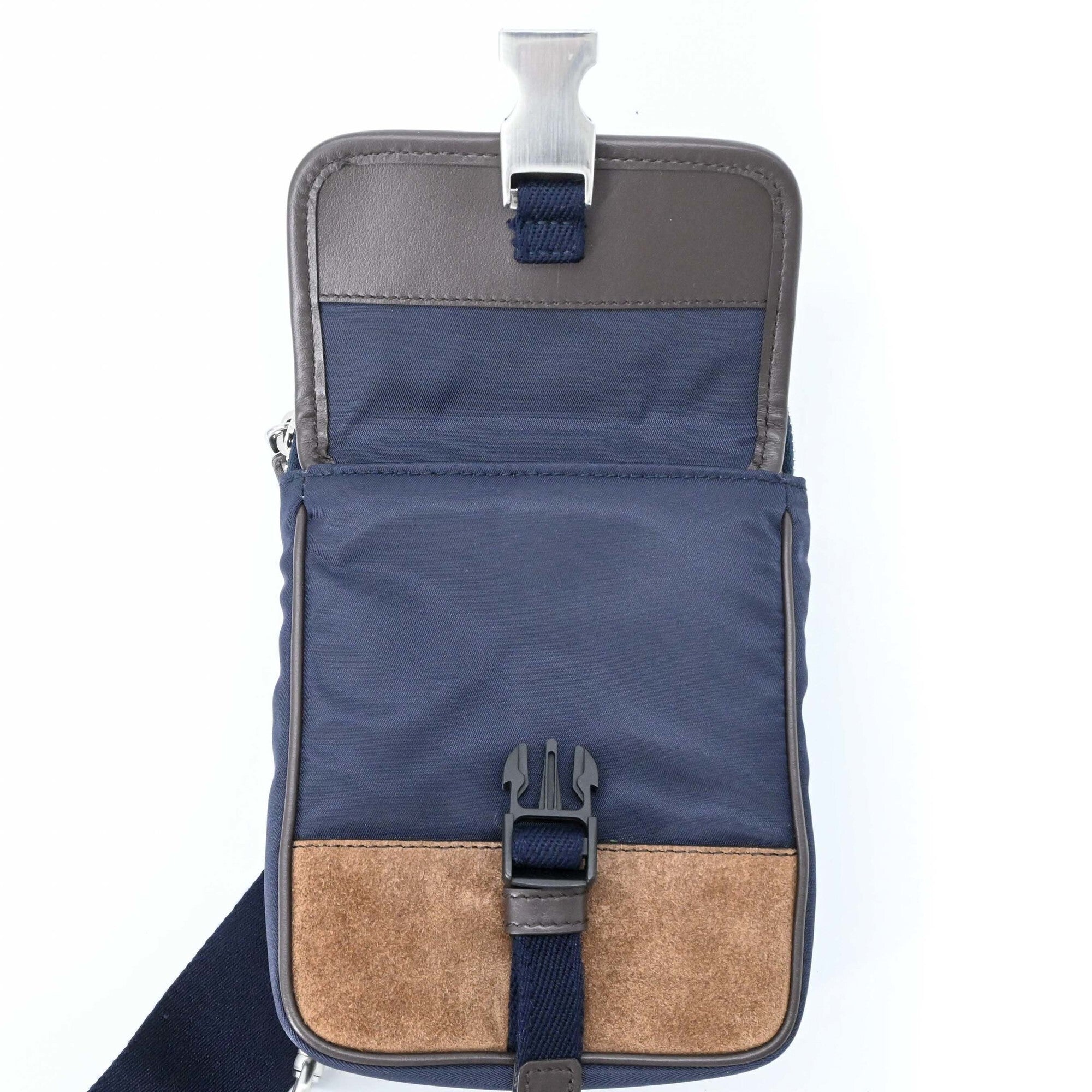 Prada Brown Navy Suede Nylon Shoulder Bag (Pre-Owned)