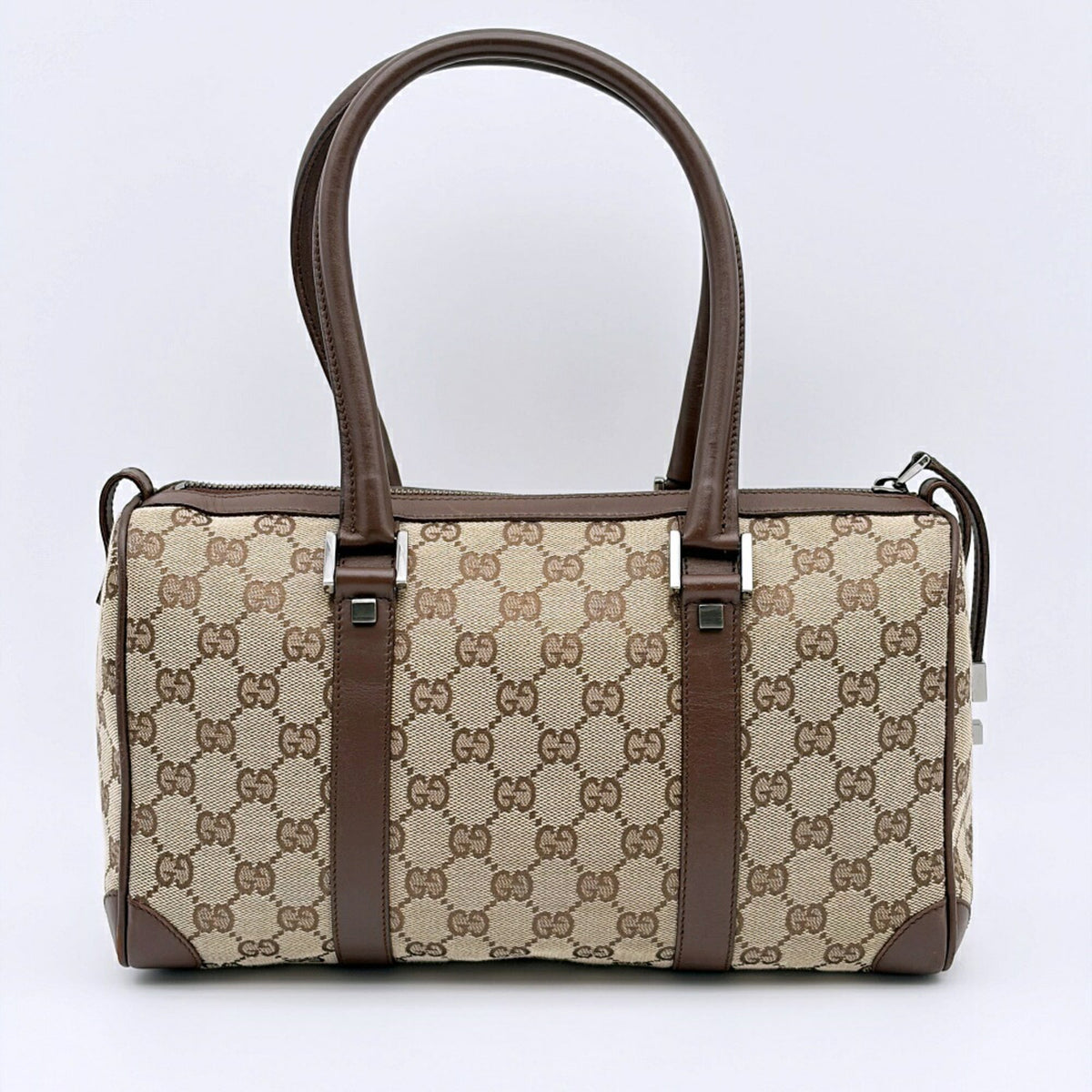 Gucci Beige Brown Gg Canvas Leather Handbag (Pre-Owned)