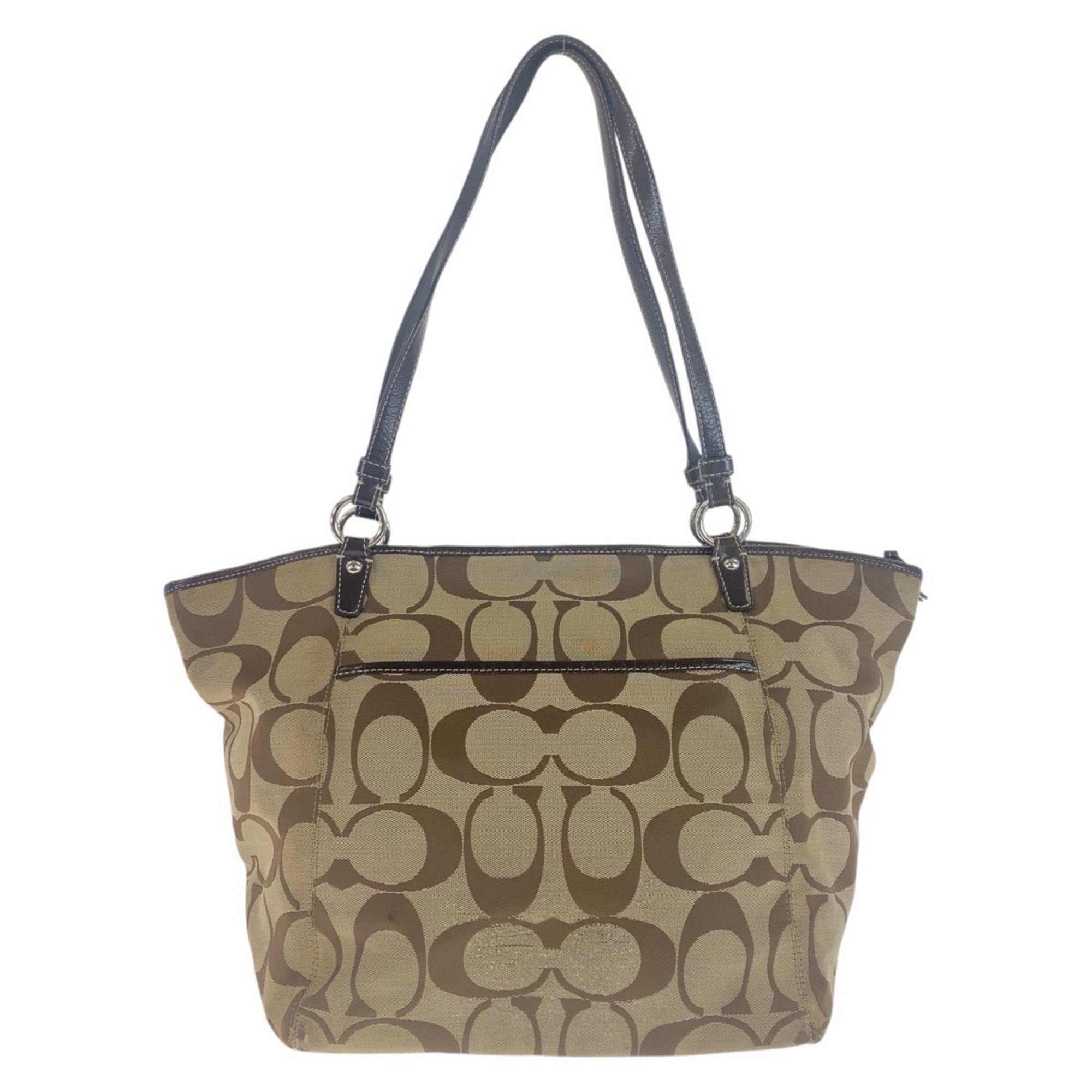 Coach Beige Brown Canvas Leather Shoulder Bag Tote Bag (Pre-Owned)