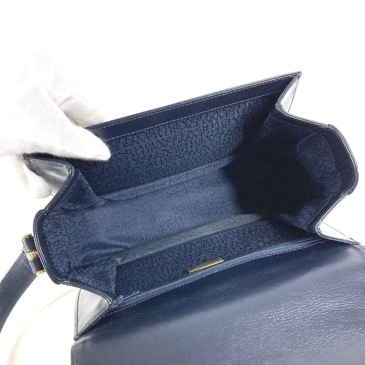 Versace Navy Leather Shoulder Bag (Pre-Owned)