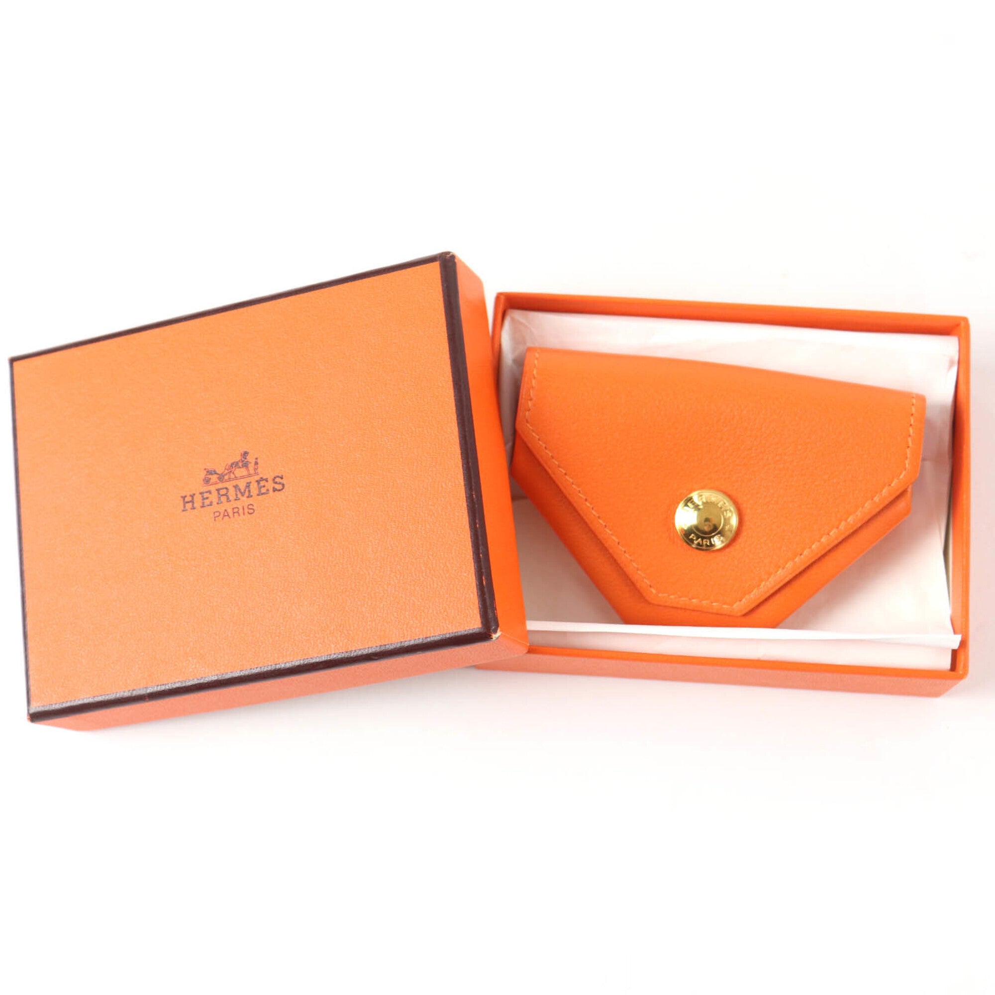 Hermes Orange Leather Coin Purse/Coin Case (Pre-Owned)