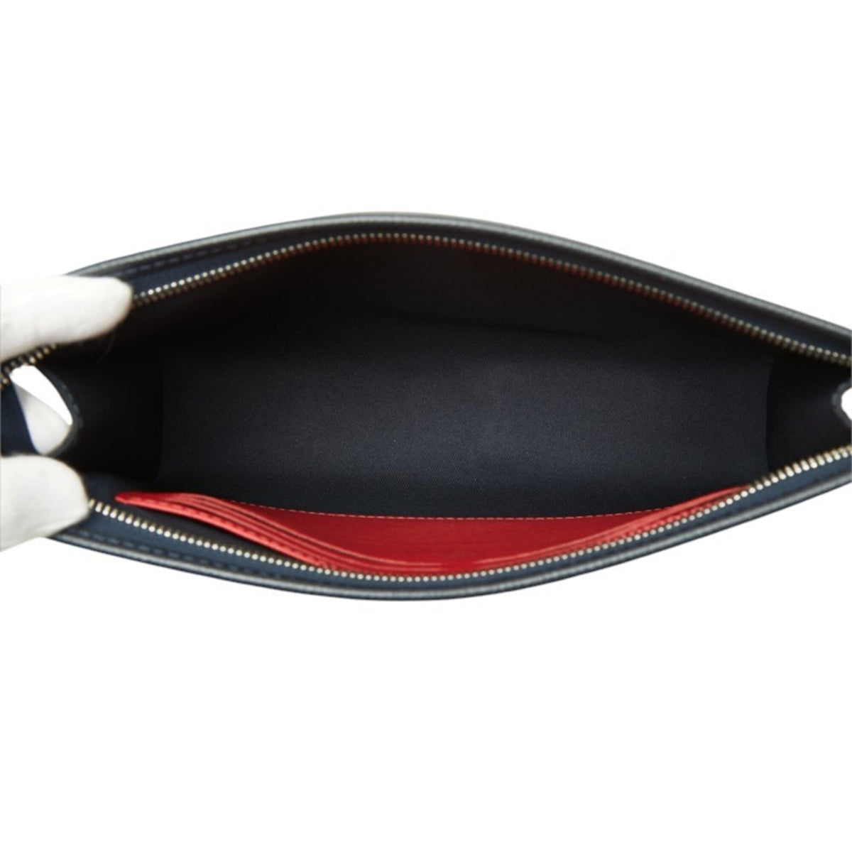 Louis Vuitton Navy Red Color Leather Clutch Bag (Pre-Owned)