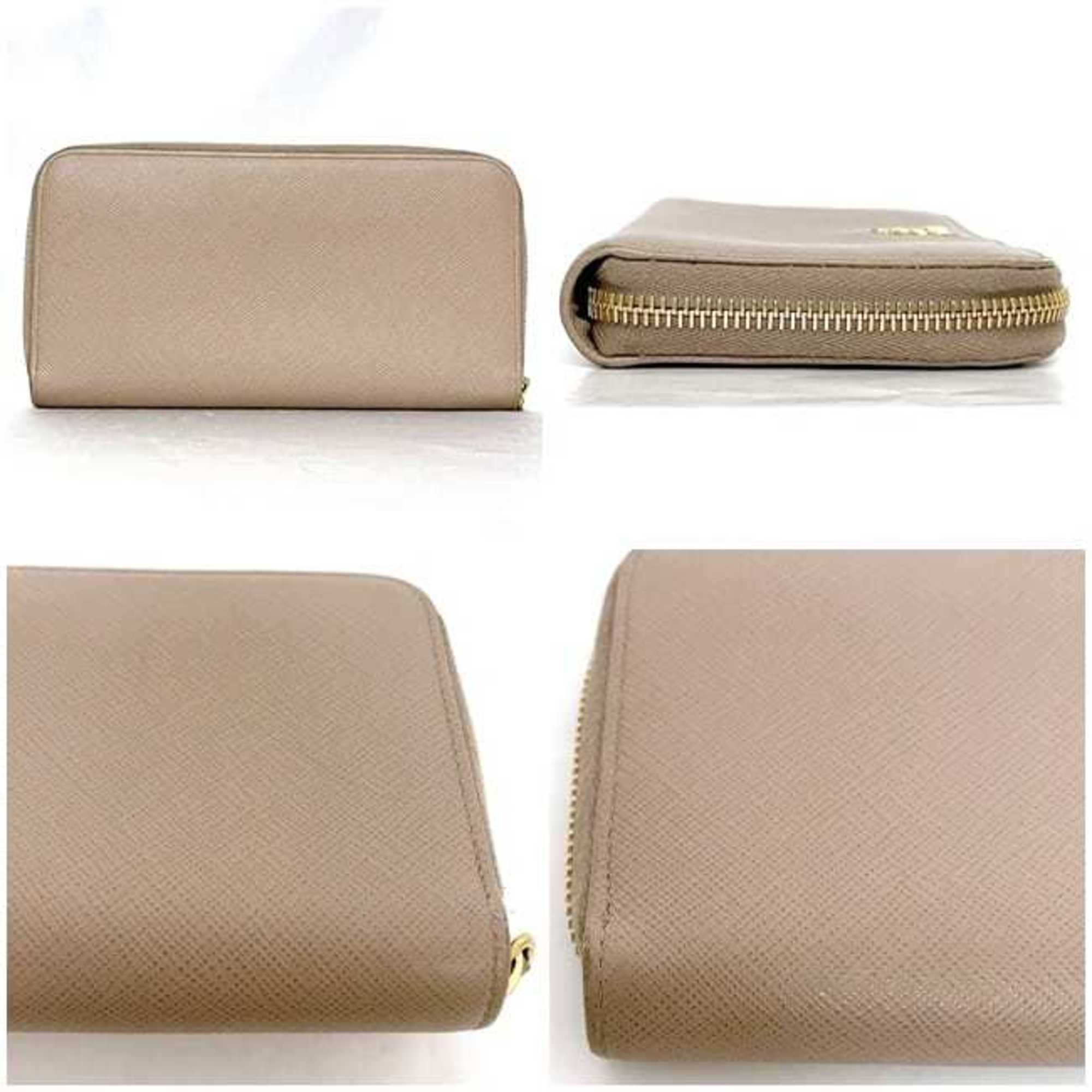 Prada Beige Leather Long Wallet (Bi-Fold) (Pre-Owned)