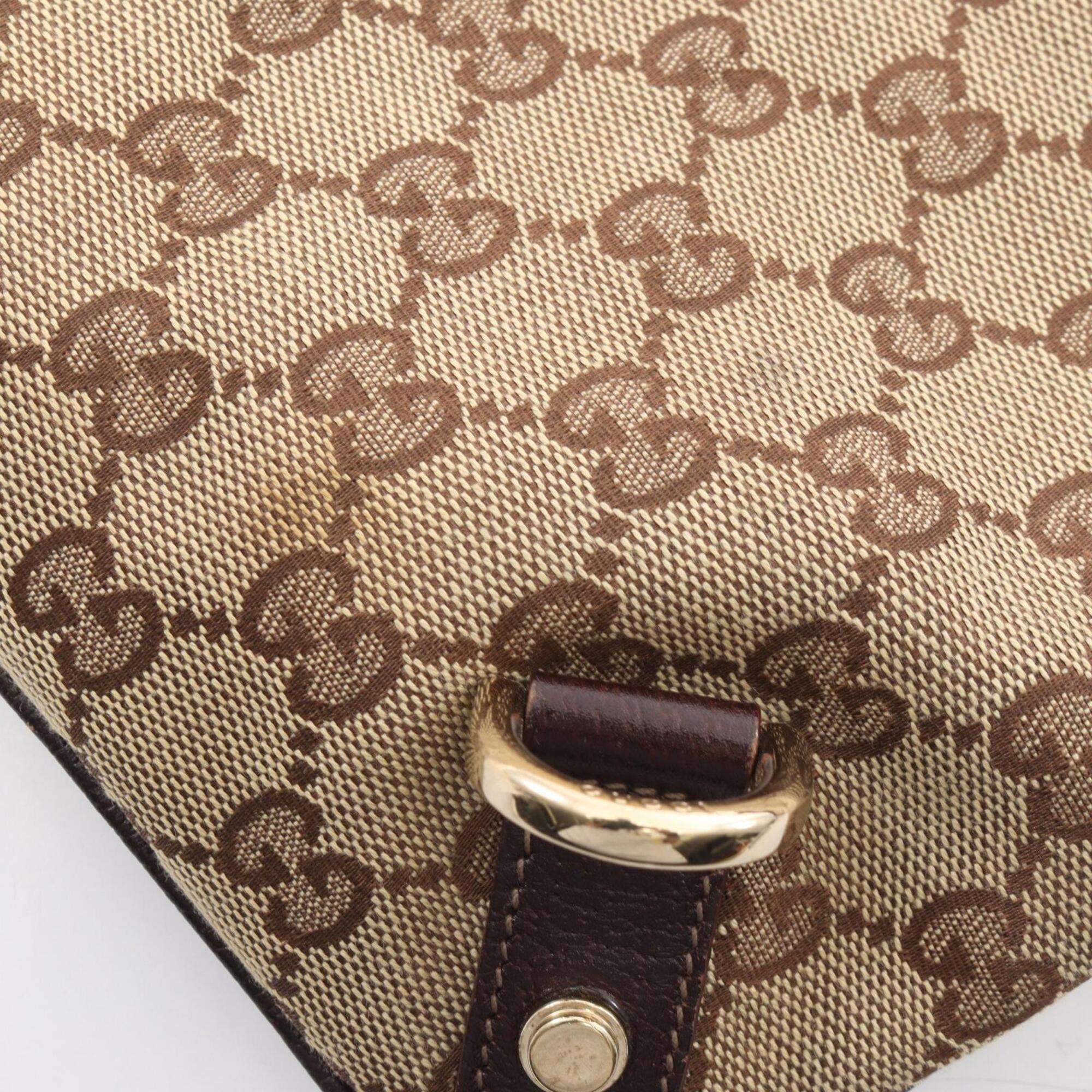 Gucci Beige Brown Canvas Leather Handbag Shoulder Bag (Pre-Owned)