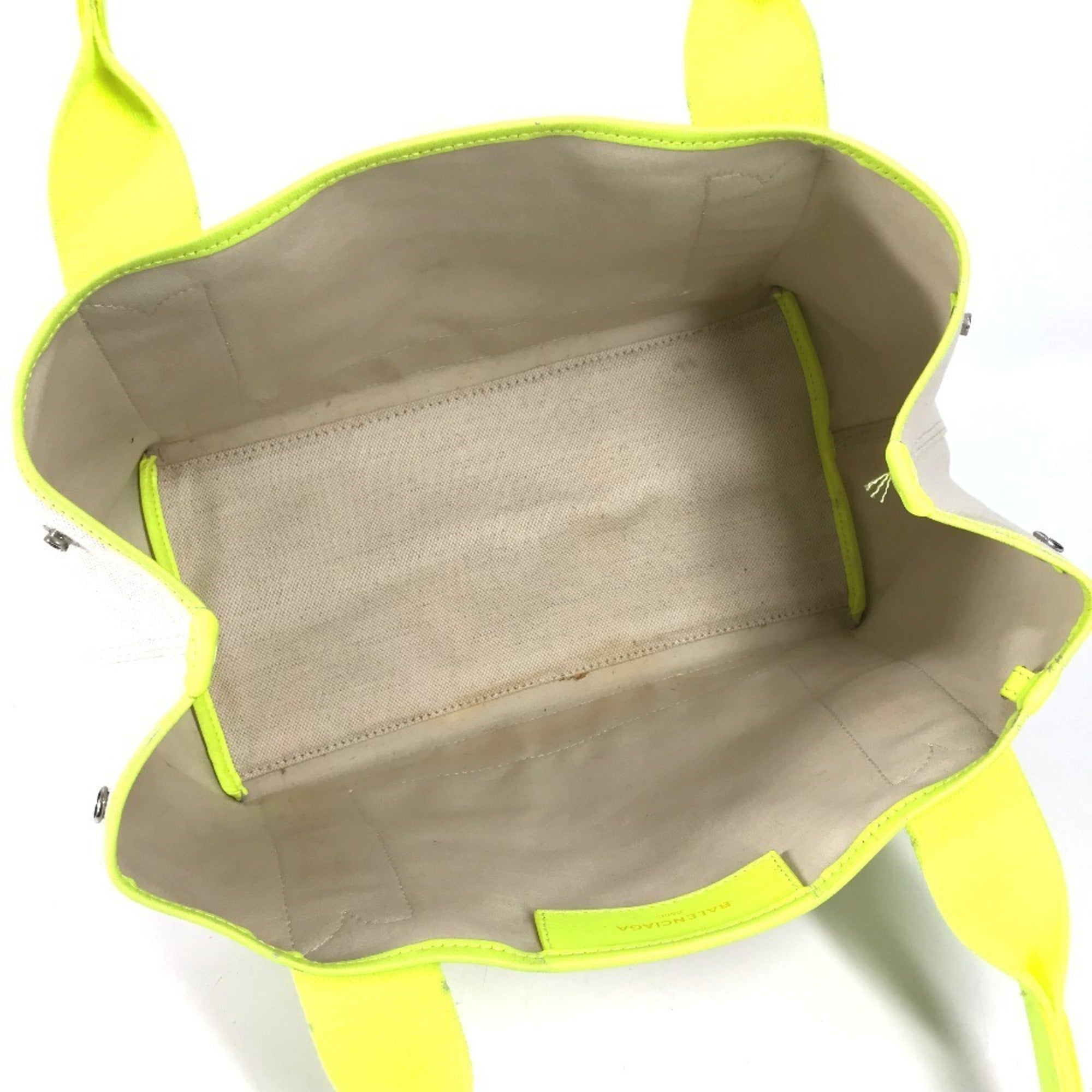 Balenciaga White Yellow Leather Canvas Handbag Tote Bag (Pre-Owned)