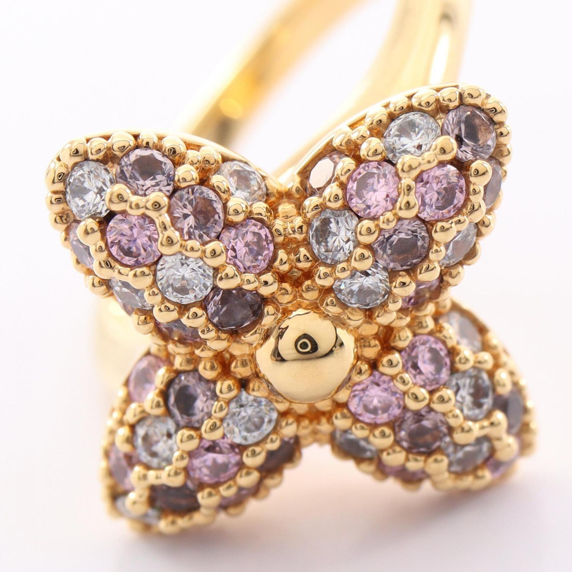 Louis Vuitton Gold Pink Gold Clear Gold Plating Rhinestone Band Ring (Pre-Owned)