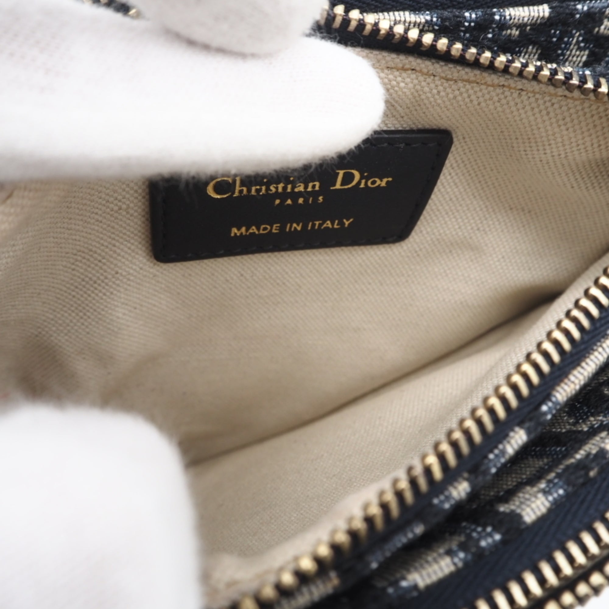 Christian Dior Beige Navy Leather Canvas Pouch Shoulder Bag (Pre-Owned)