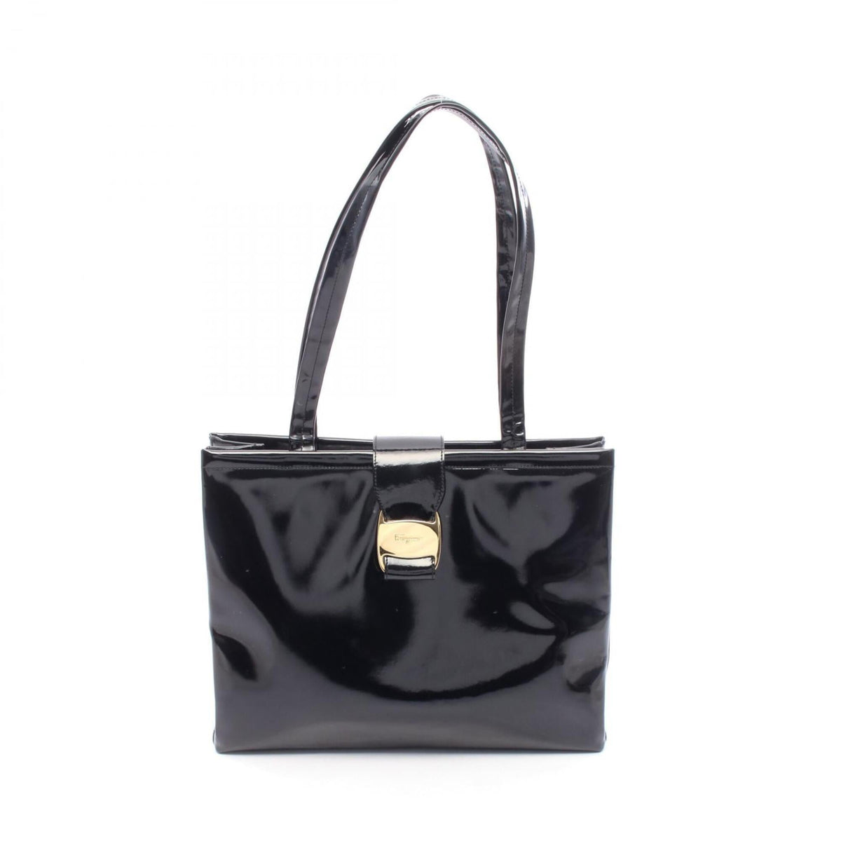Salvatore Ferragamo Vara Black Patent Leather Shoulder Bag (Pre-Owned)