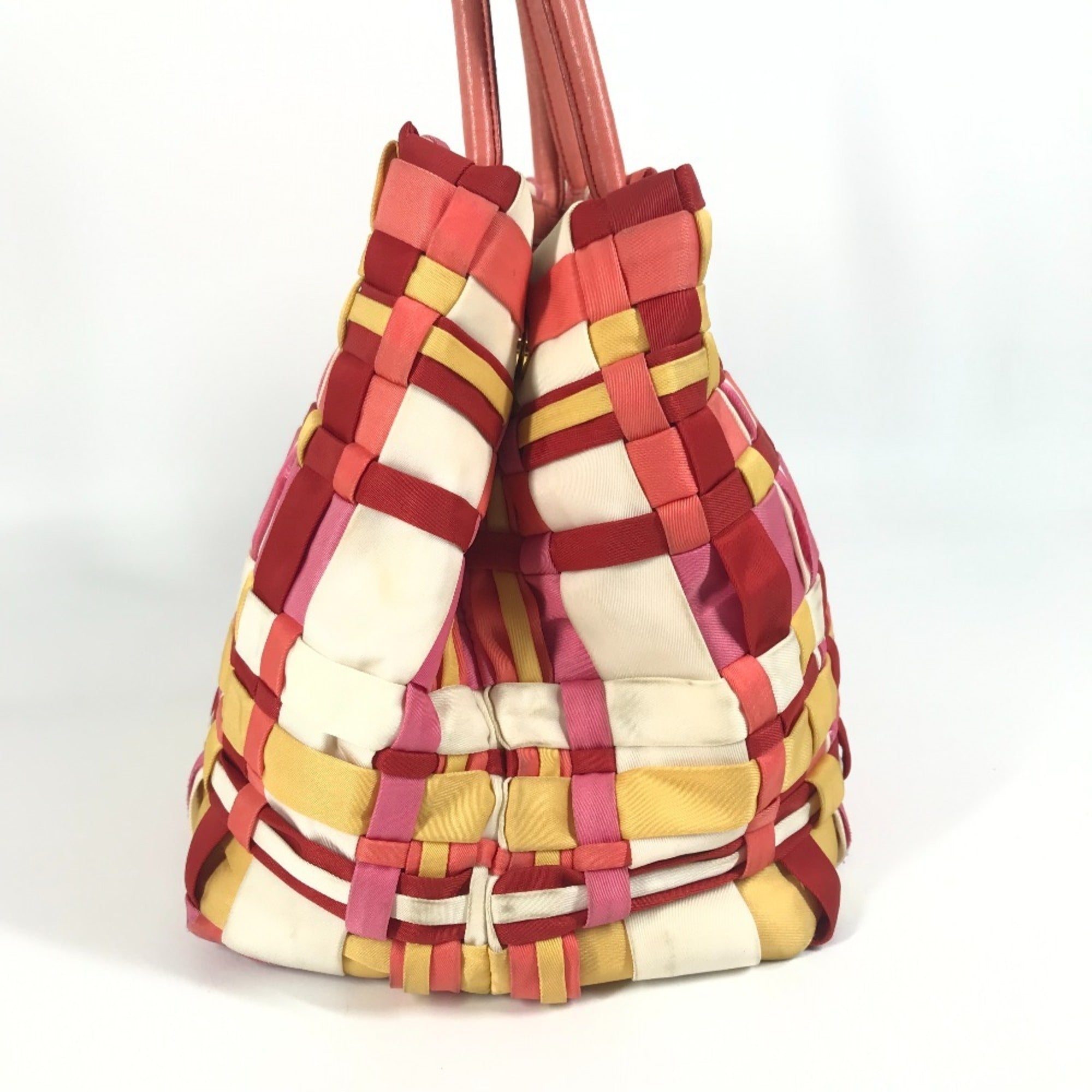 Prada Pink White Nylon Handbag Tote Bag (Pre-Owned)