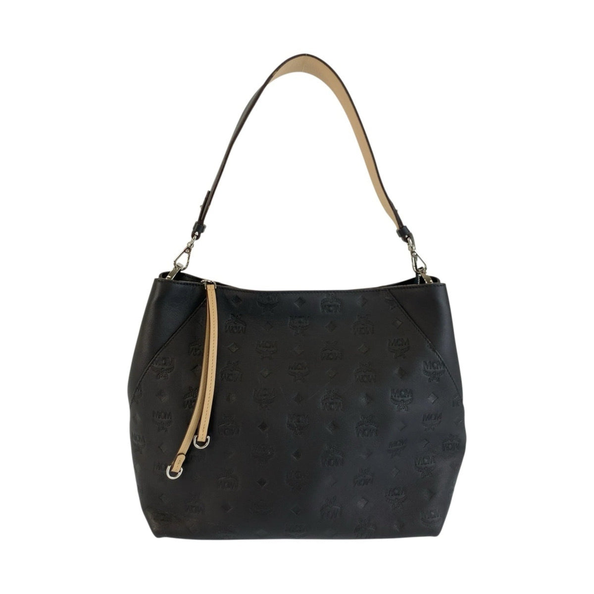 Mcm Beige Black Leather Handbag Shoulder Bag (Pre-Owned)