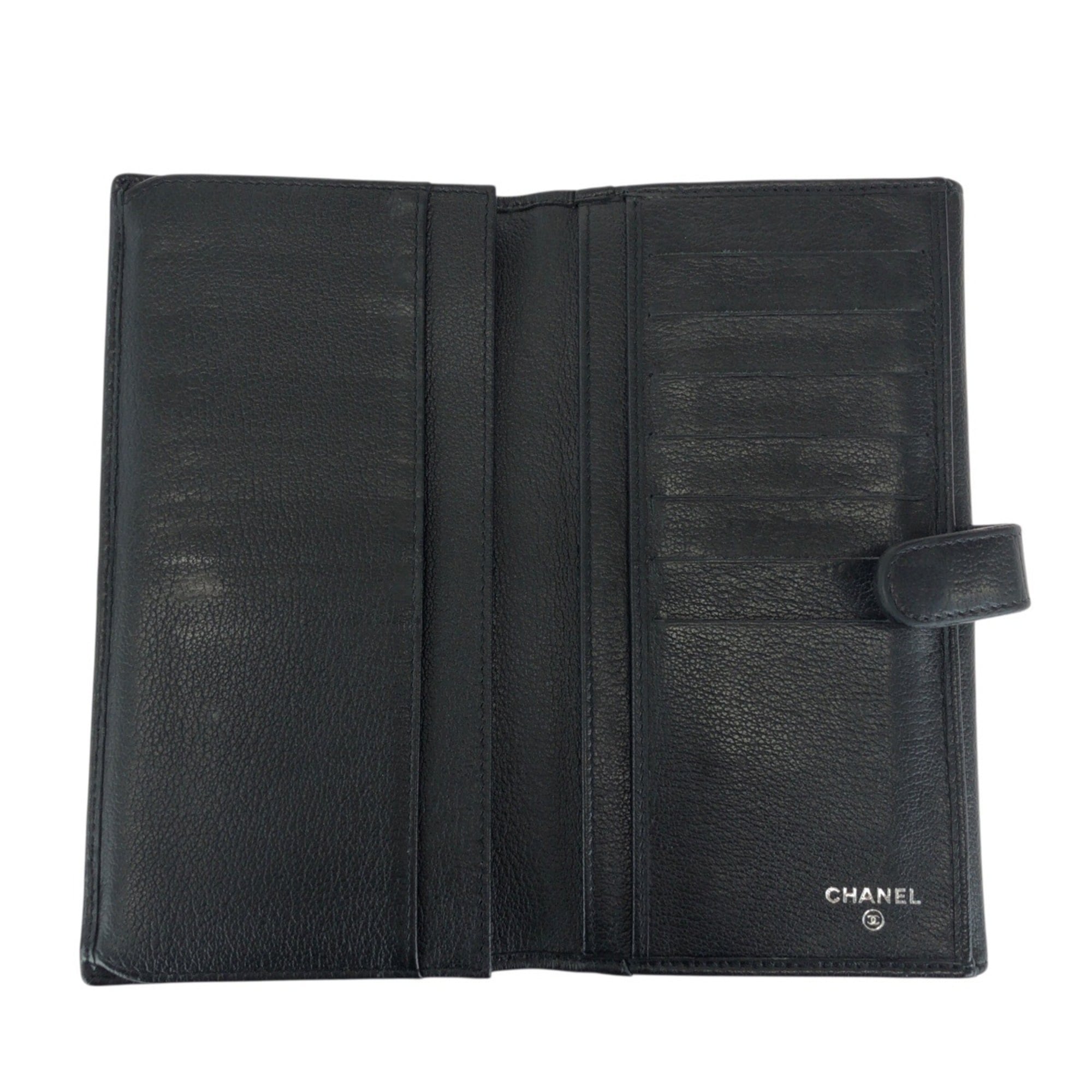 Chanel Black Leather Long Wallet (Bi-Fold) (Pre-Owned)