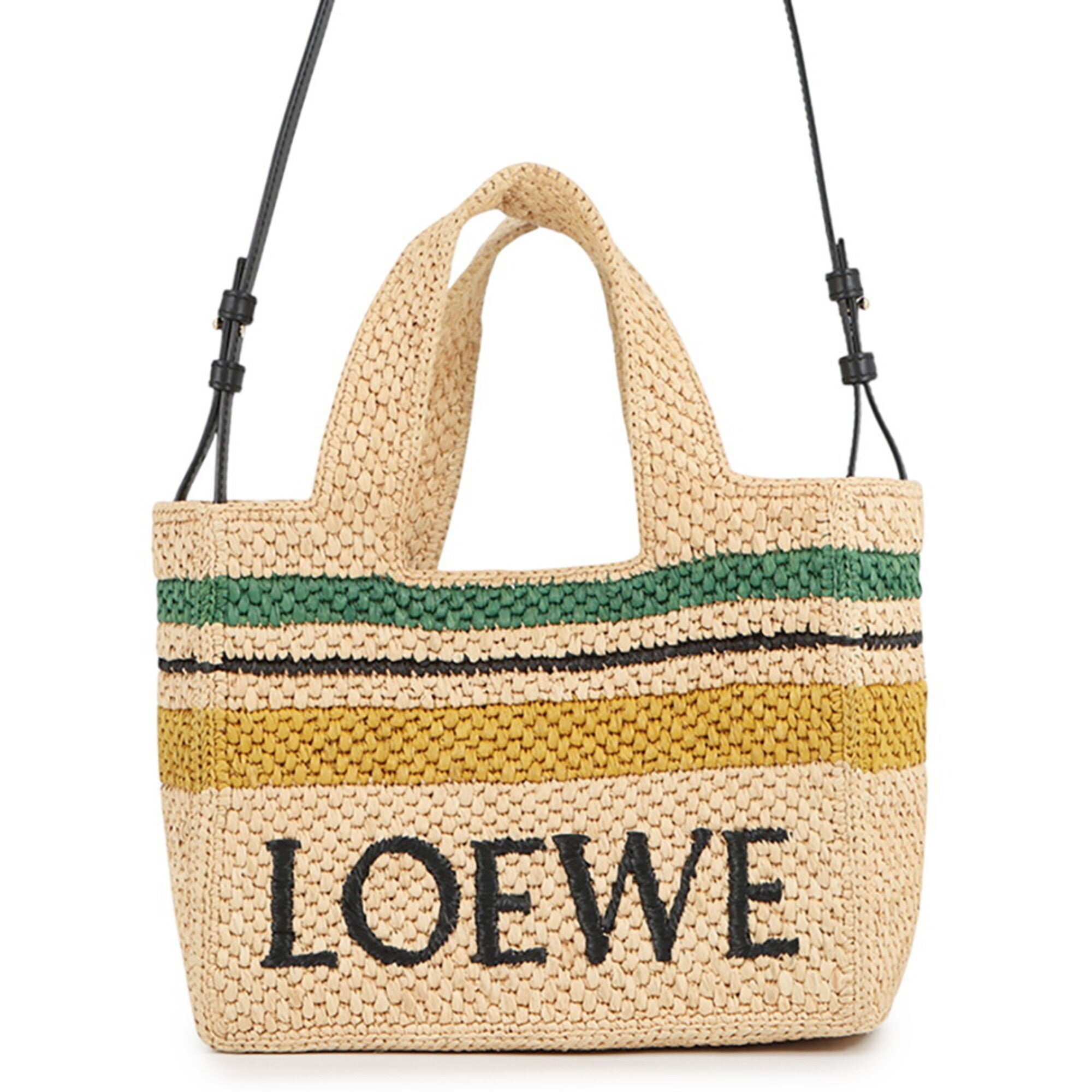 Loewe Beige Multi-Color Raffia Leather Handbag Shoulder Bag Tote Bag (Pre-Owned)