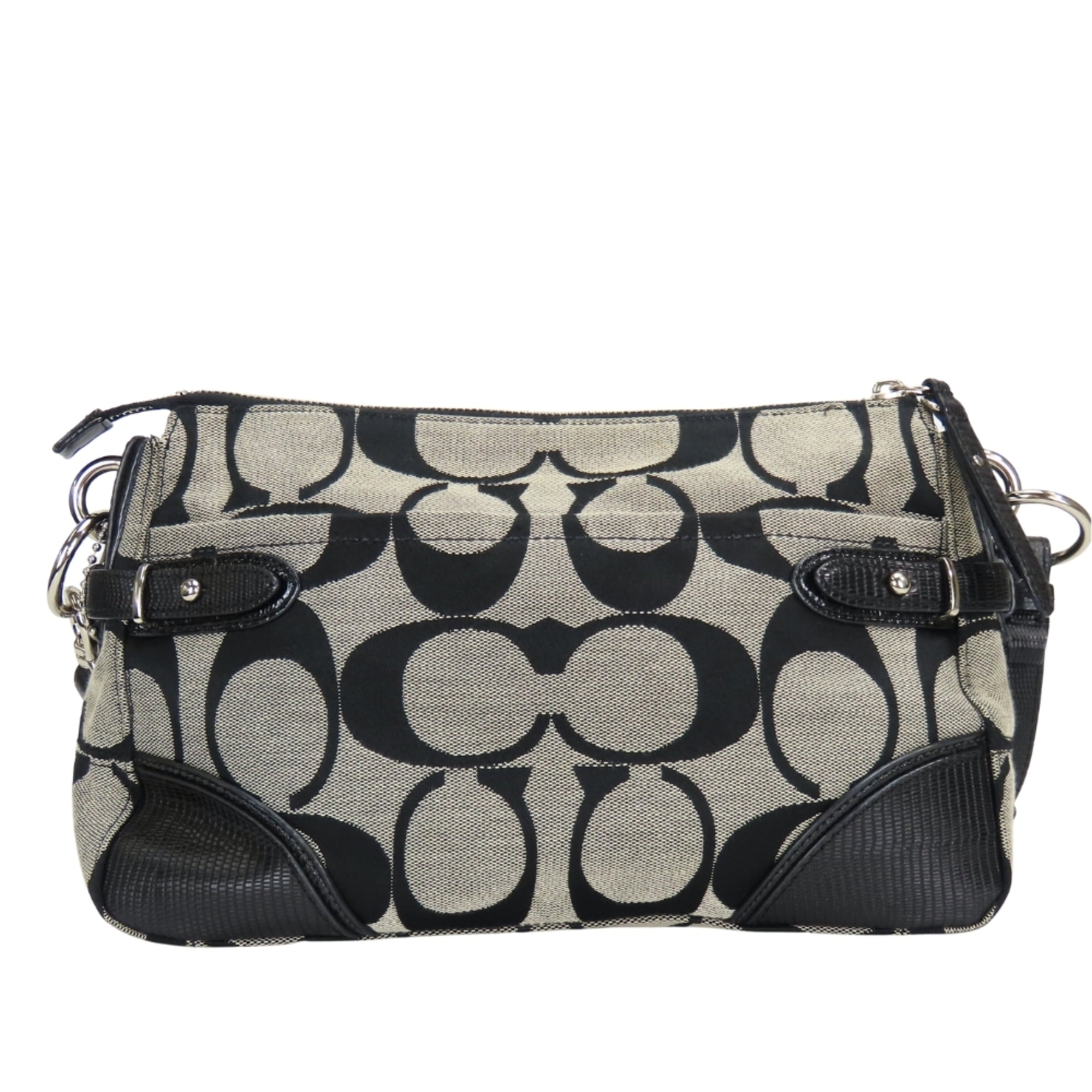 Coach Signature Black Gray Canvas Leather Shoulder Bag (Pre-Owned)
