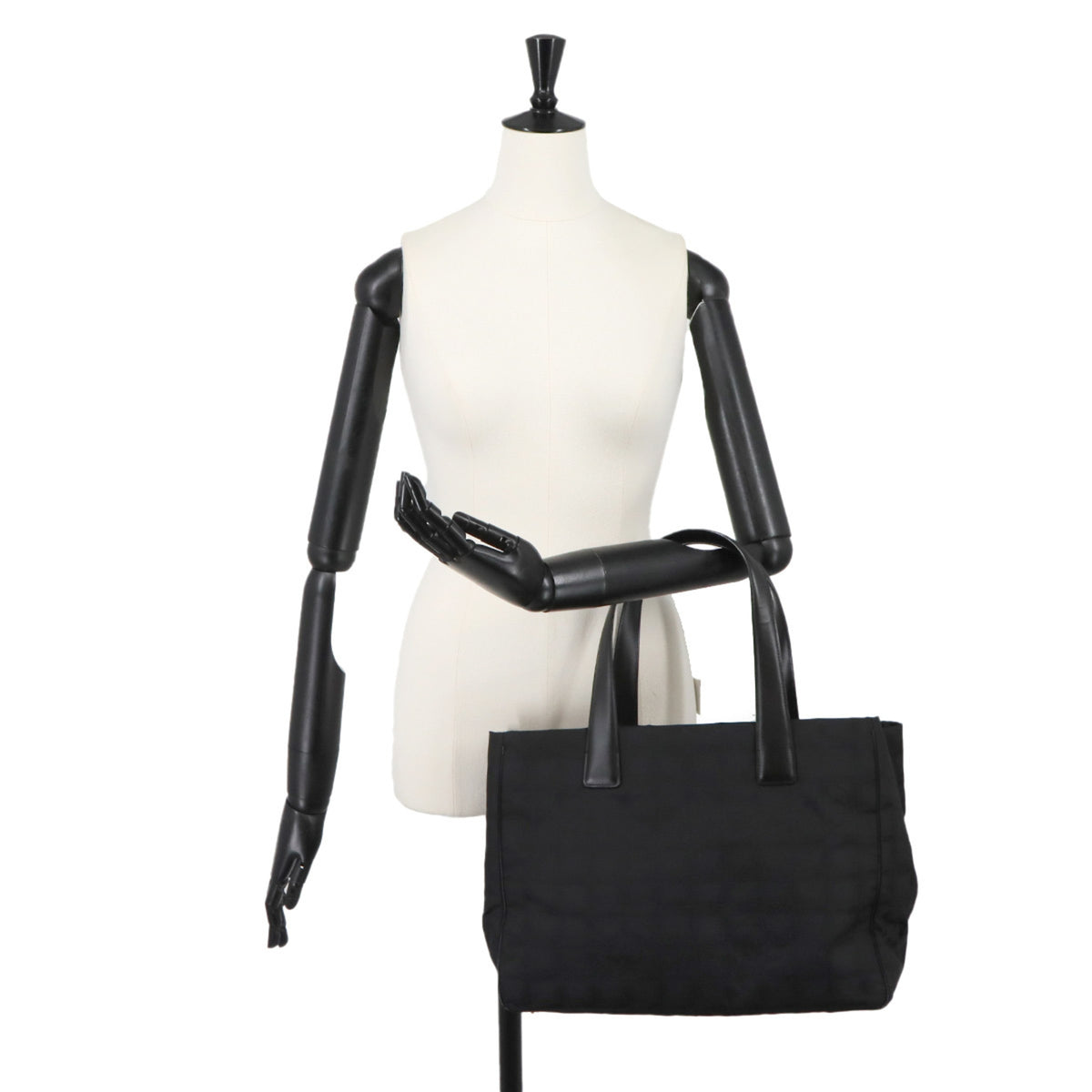 Chanel Black Jacquard Leather Handbag Tote Bag (Pre-Owned)