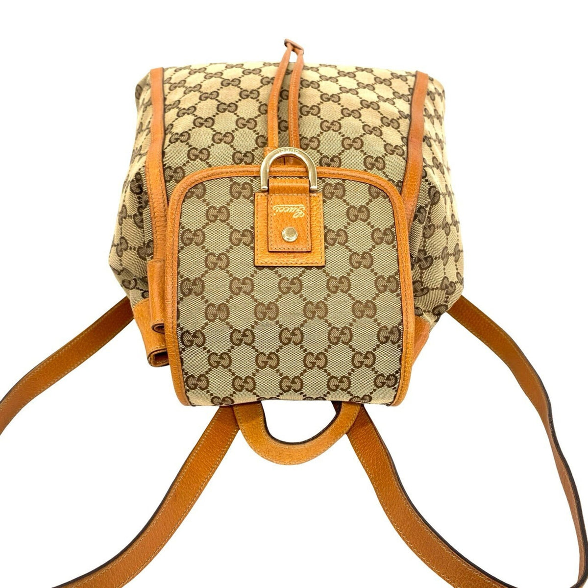 Gucci Brown Canvas Leather Backpack (Pre-Owned)