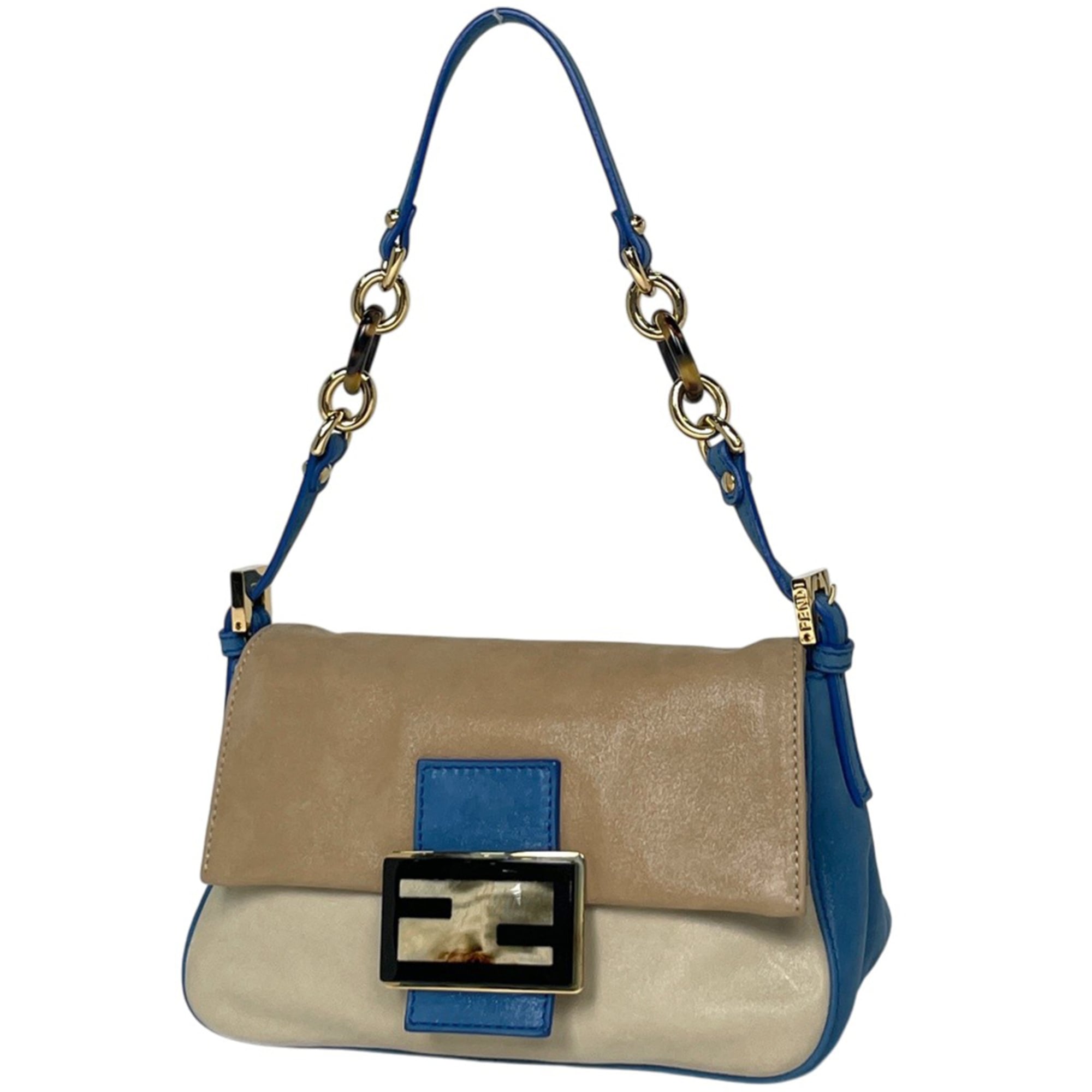 Fendi Beige Blue Leather Shoulder Bag (Pre-Owned)