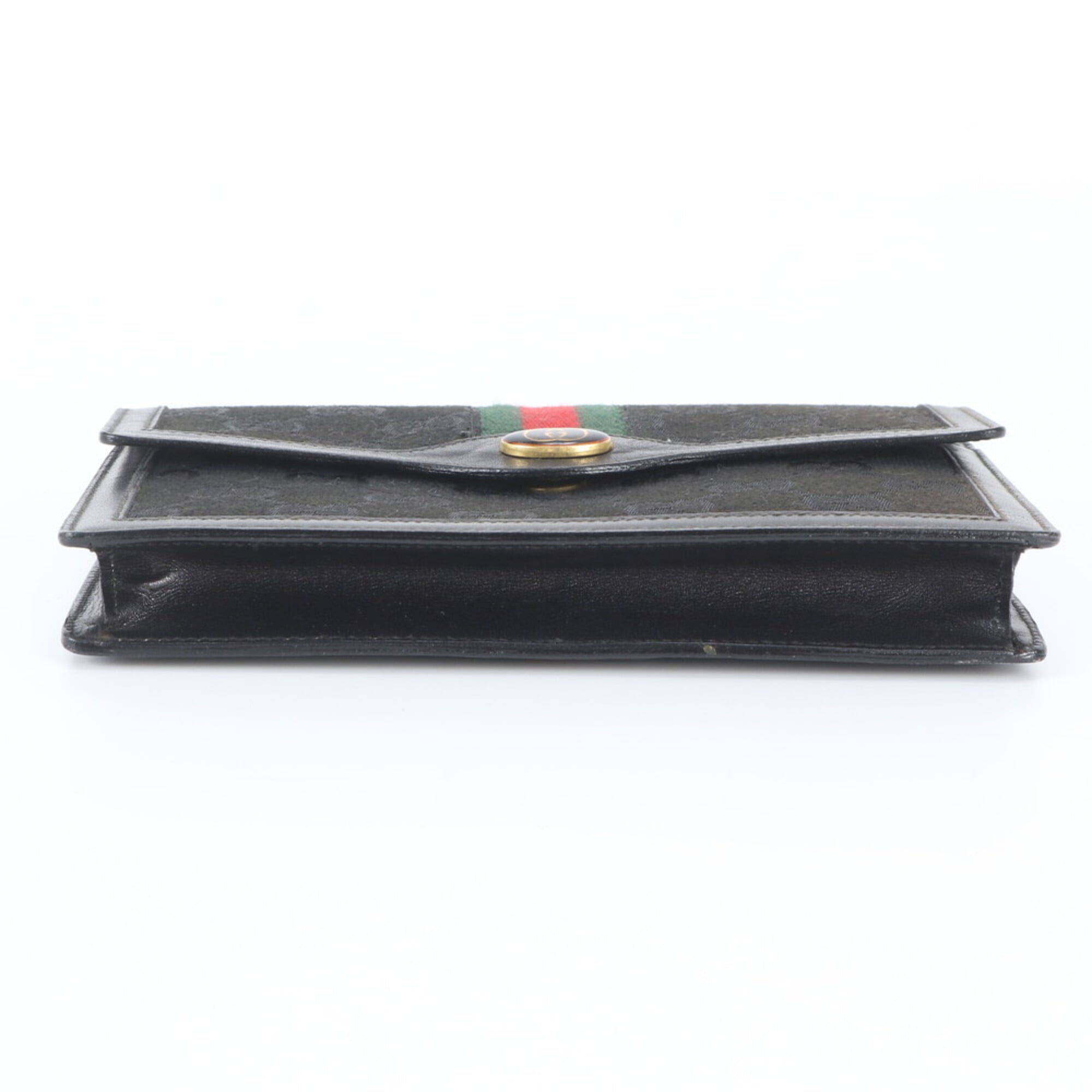 Gucci Black Green Red Color Leather Canvas Clutch Bag Handbag Tote Bag (Pre-Owned)