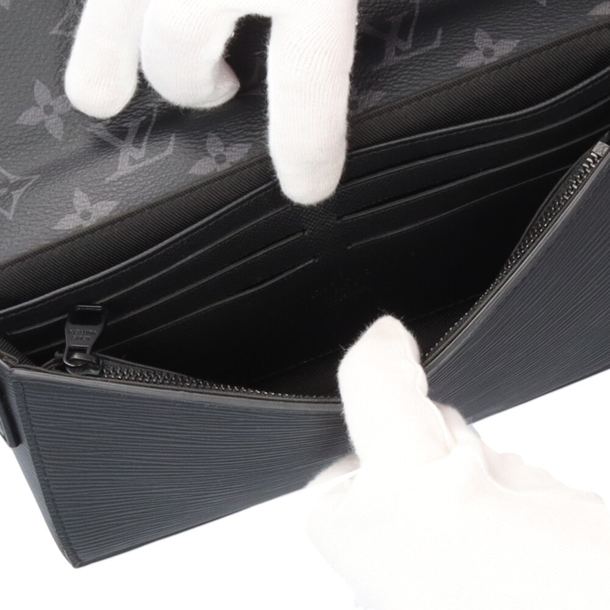 Louis Vuitton Epi Black Epi Leather Monogram Eclipse Long Wallet (Bi-Fold) (Pre-Owned)