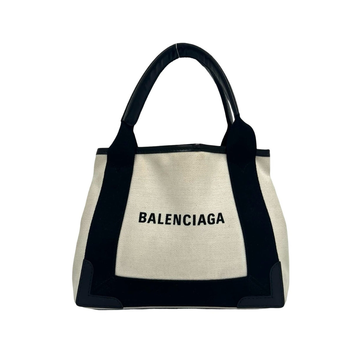 Balenciaga Black Ivory Canvas Leather Handbag Tote Bag (Pre-Owned)