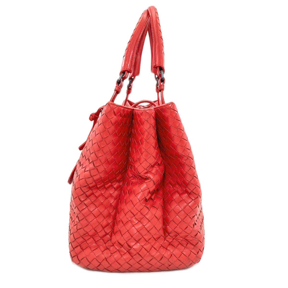Bottega Veneta Intrecciato Red Color Leather Tote Bag (Pre-Owned)