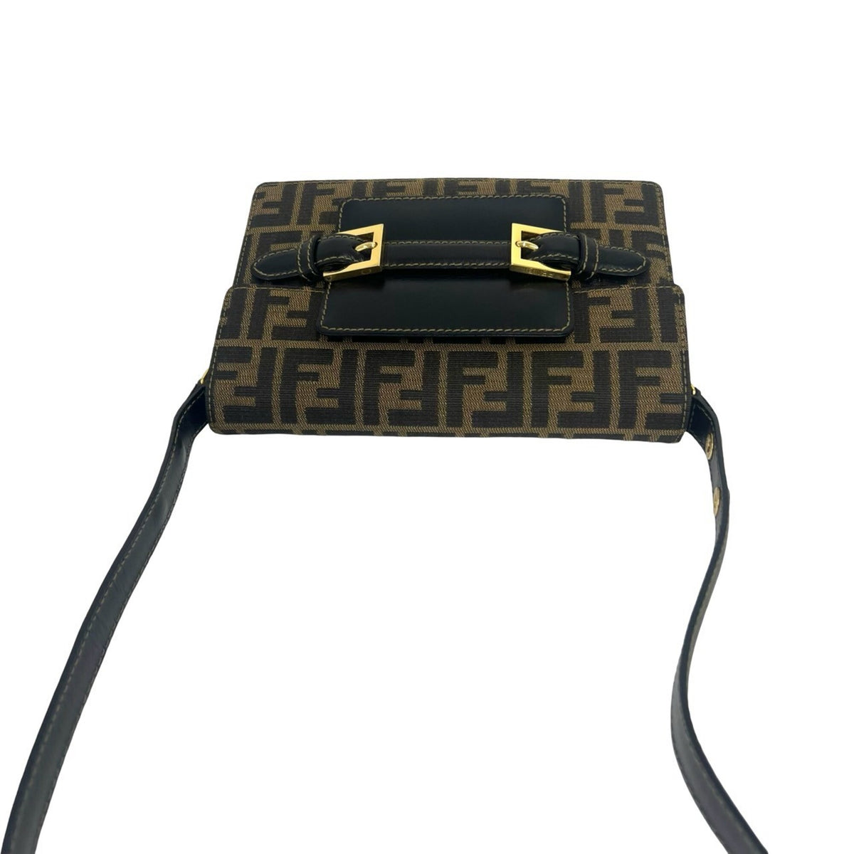 Fendi Black Brown Canvas Leather Shoulder Bag (Pre-Owned)