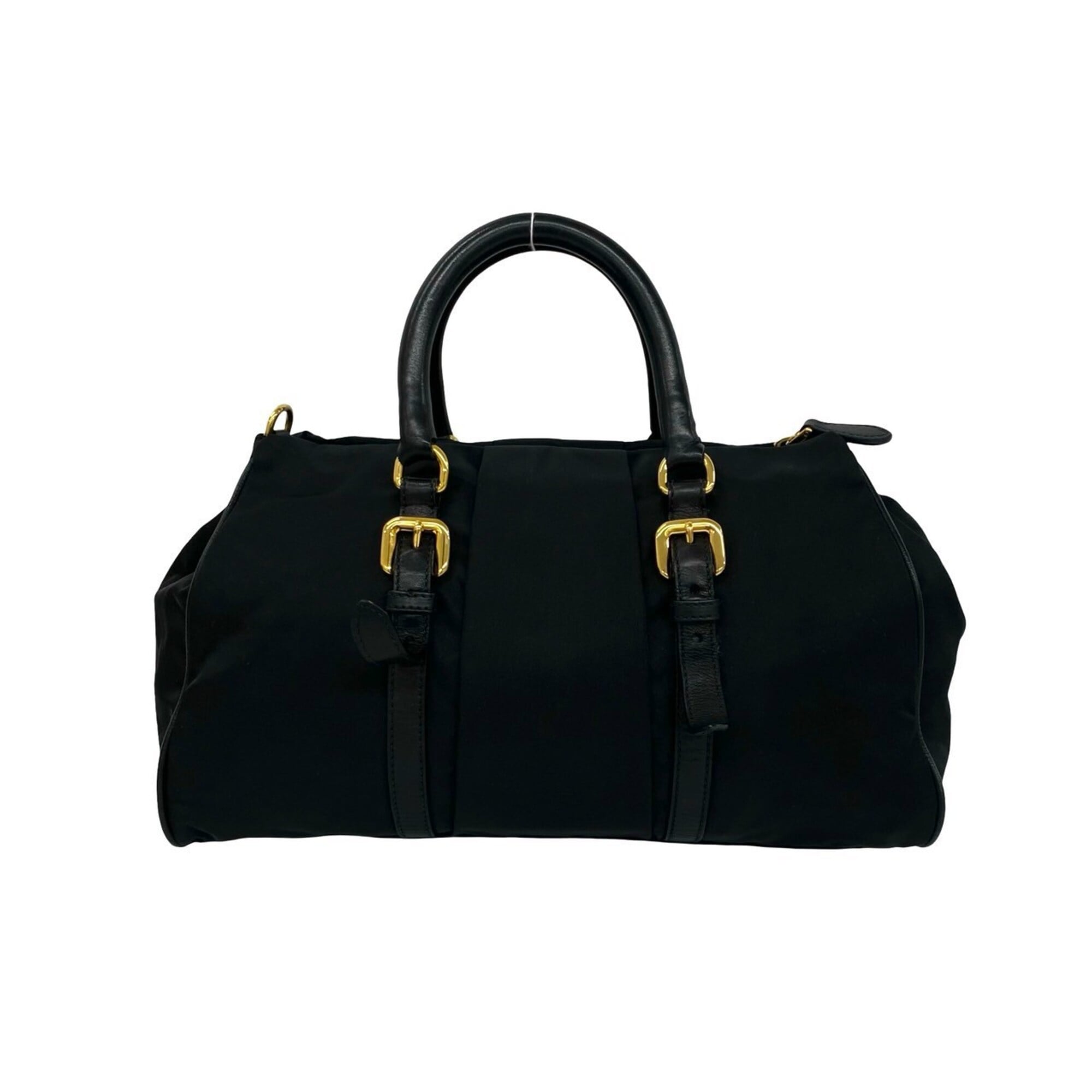 Prada Black Nylon Leather Handbag Shoulder Bag Tote Bag (Pre-Owned)