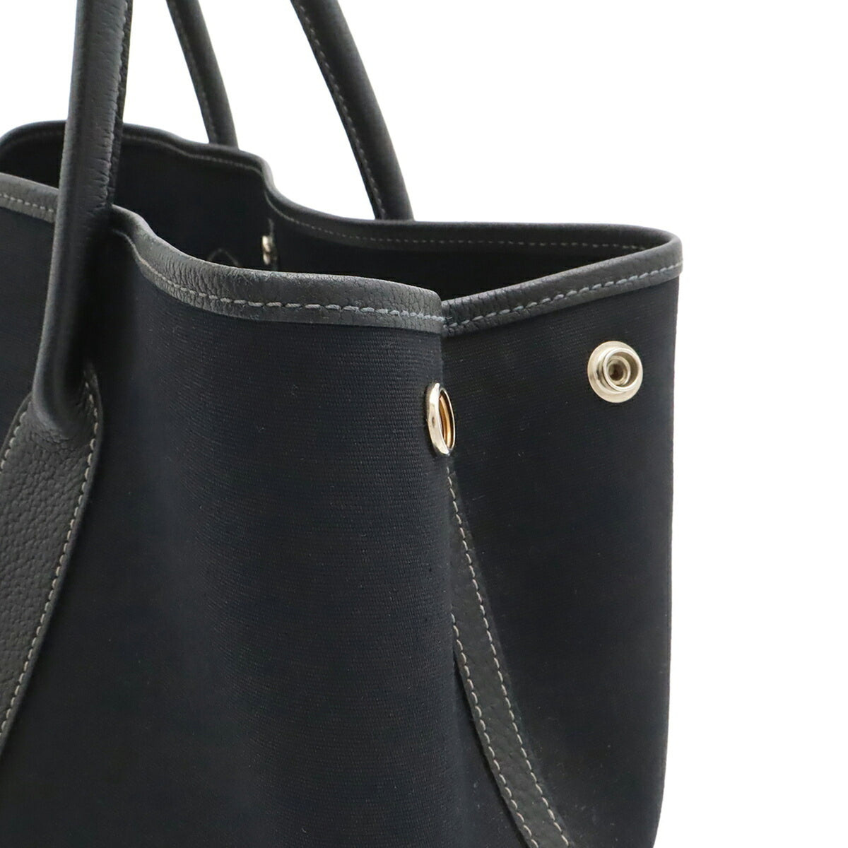 Hermes Garden Black Toile Officier Leather Handbag Shoulder Bag Tote Bag (Pre-Owned)