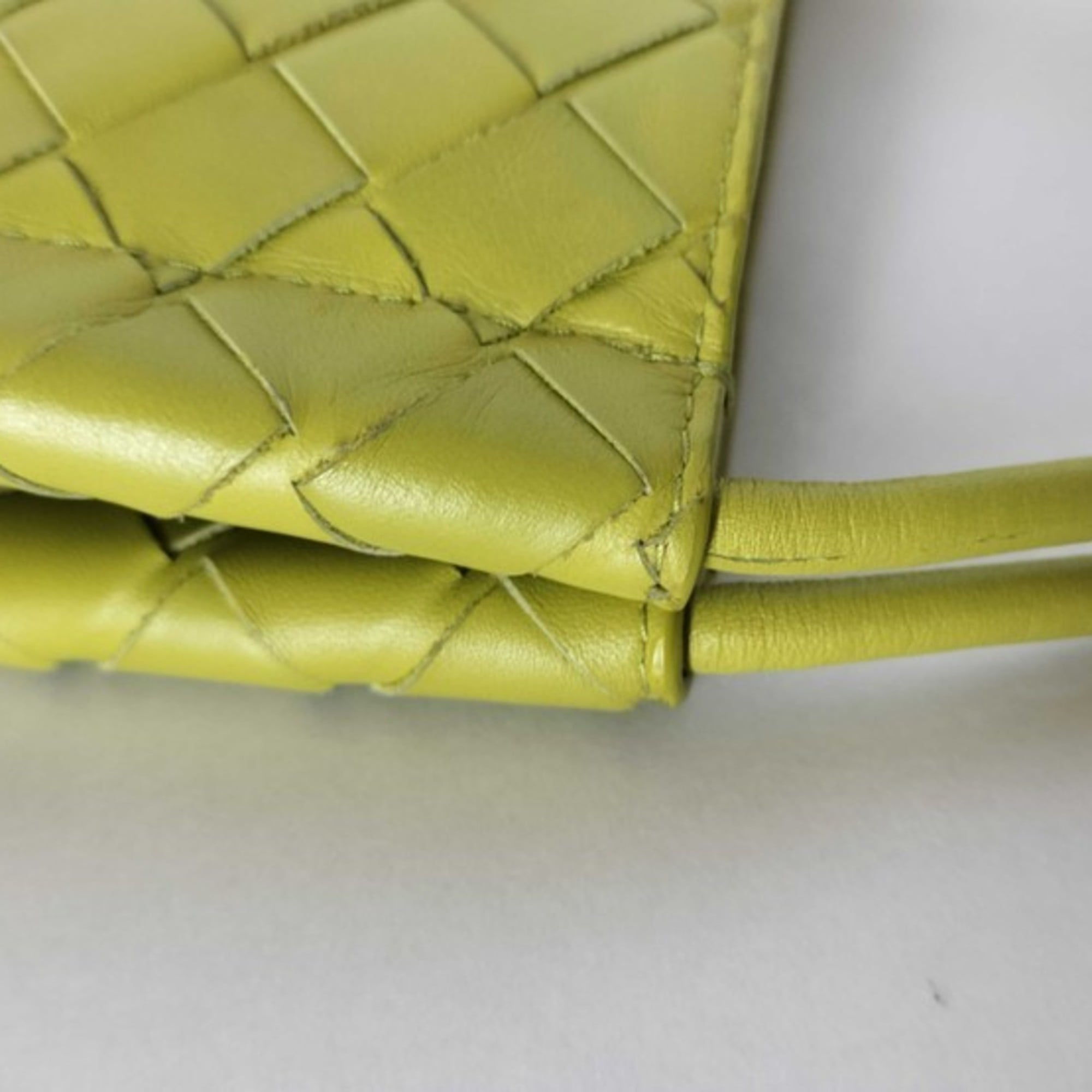 Bottega Veneta Intrecciato Green Yellow Leather Handbag Shoulder Bag Tote Bag (Pre-Owned)