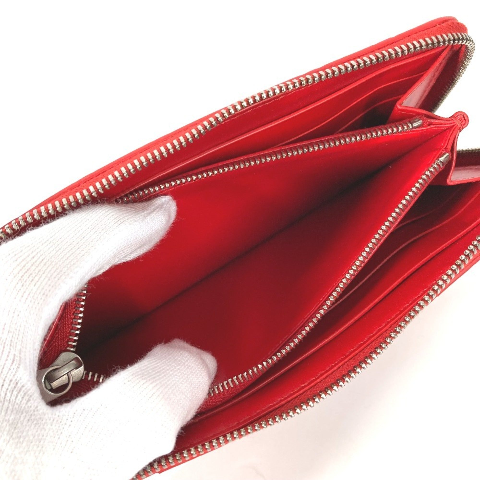 Bottega Veneta Red Color Intrecciato Long Wallet (Bi-Fold) (Pre-Owned)