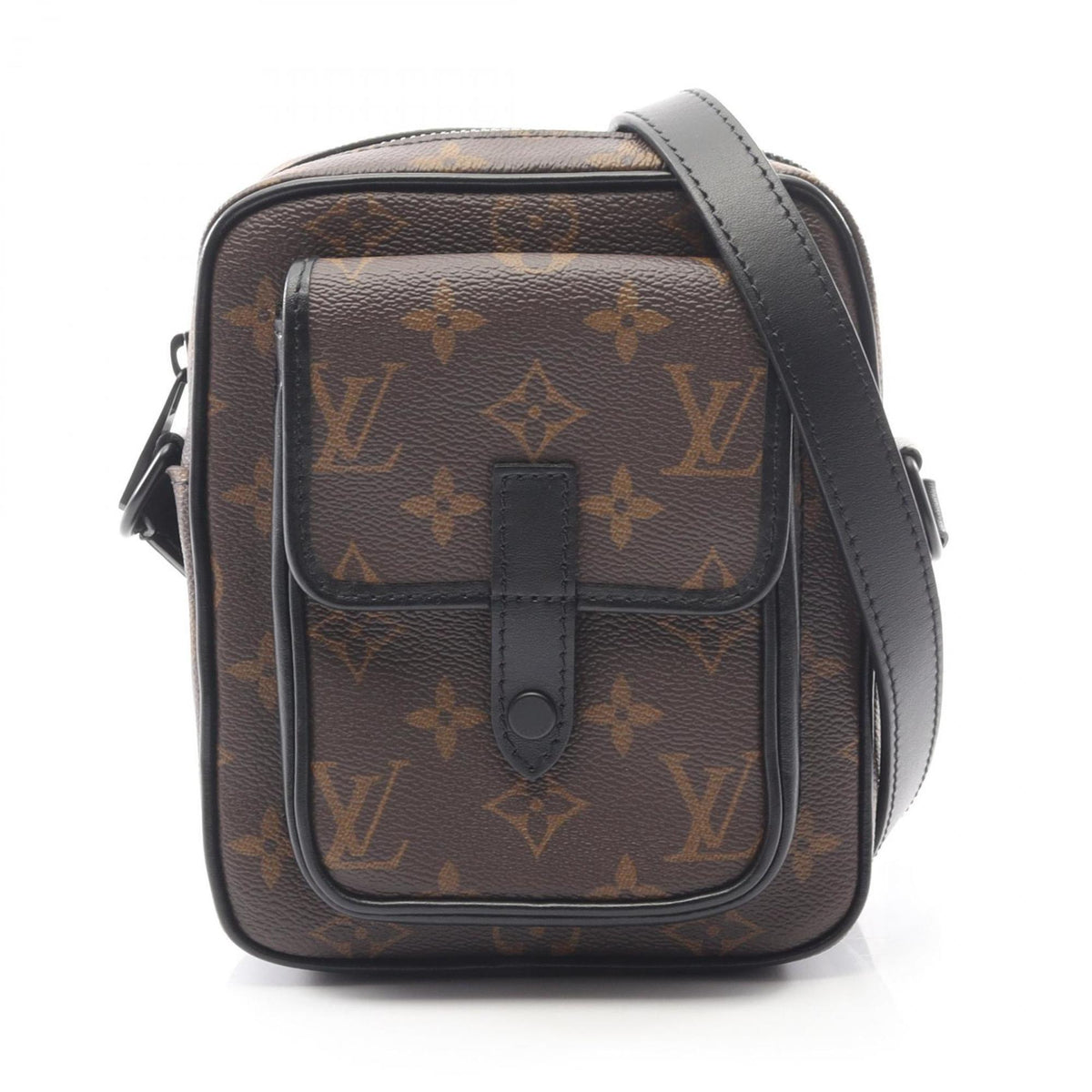 Louis Vuitton Black Brown Coated Canvas Leather Shoulder Bag (Pre-Owned)