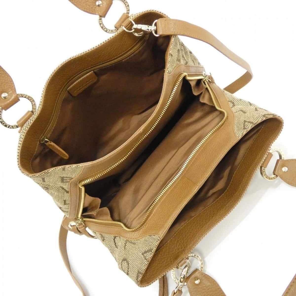 Bvlgari Beige Brown Canvas Shoulder Bag (Pre-Owned)