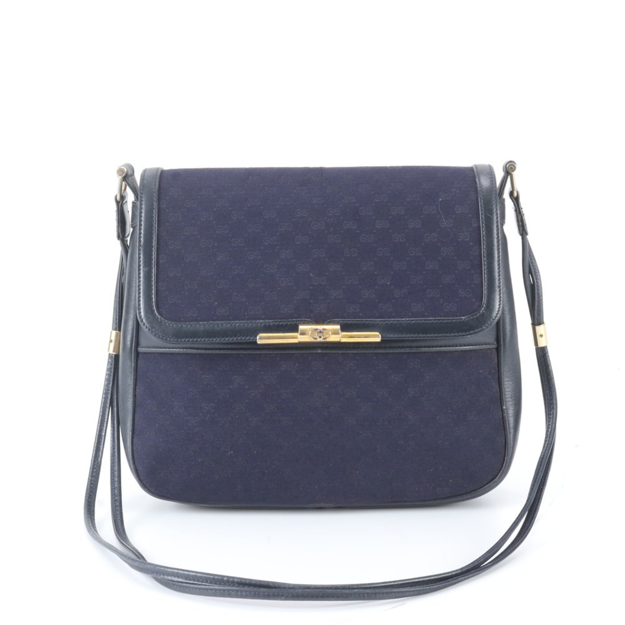 Gucci Microguccissima Navy Leather Canvas Handbag Shoulder Bag (Pre-Owned)