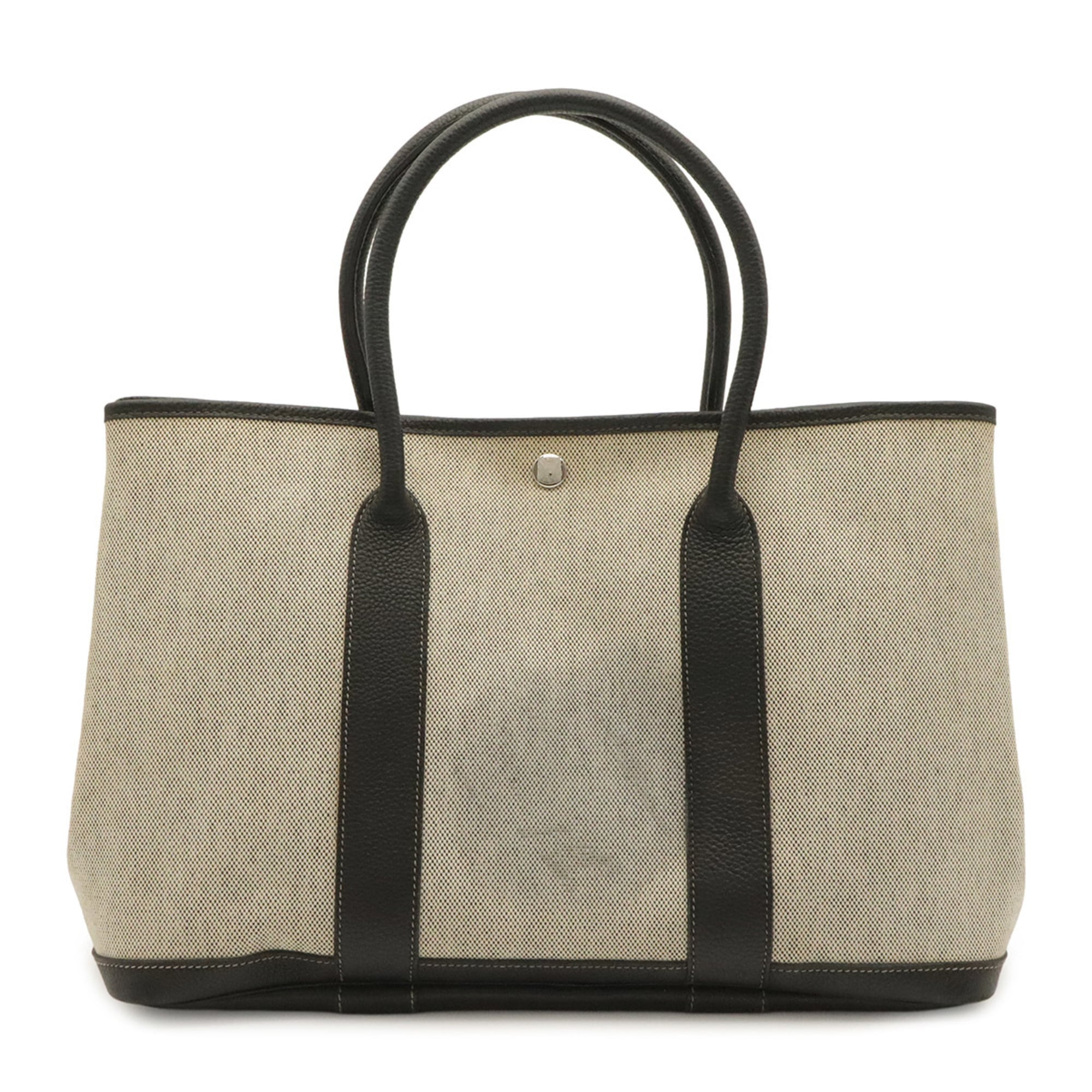 Hermes Black Gray White Toile H Leather Handbag Tote Bag (Pre-Owned)