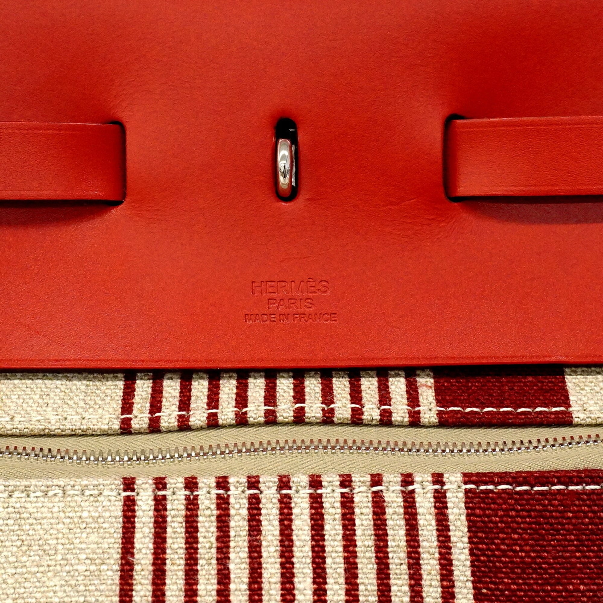 Hermes Red Color Canvas Handbag (Pre-Owned)