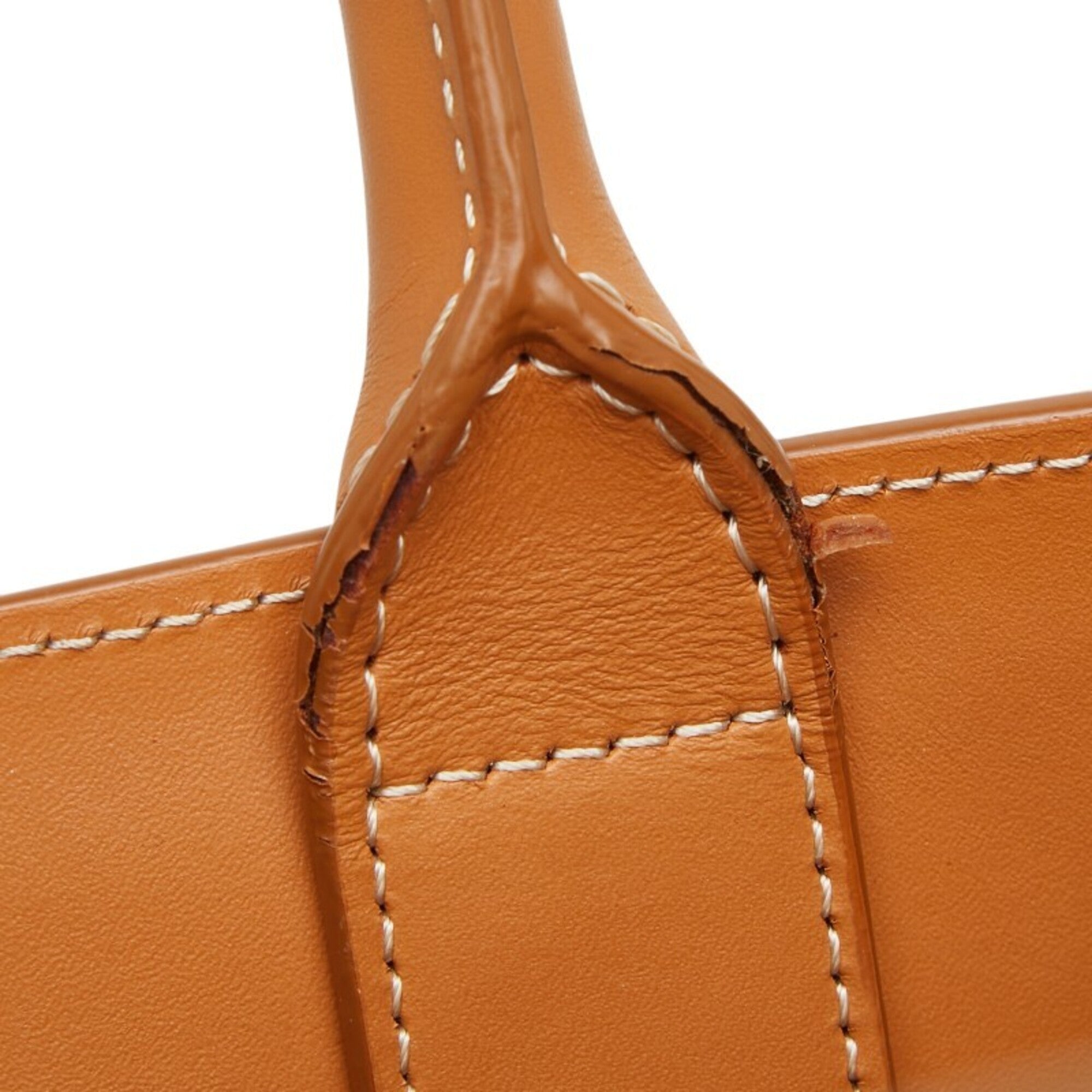 Celine Cabas Brown Ivory Canvas Leather Handbag Shoulder Bag (Pre-Owned)