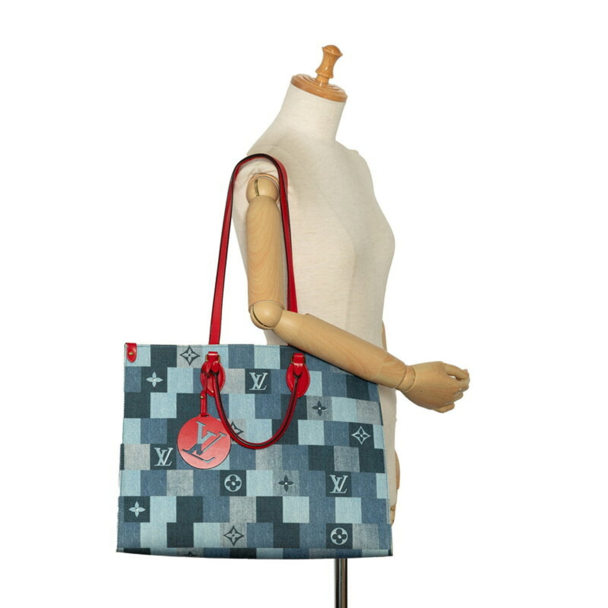 Louis Vuitton Blue Red Color Denim Leather Shoulder Bag Tote Bag (Pre-Owned)