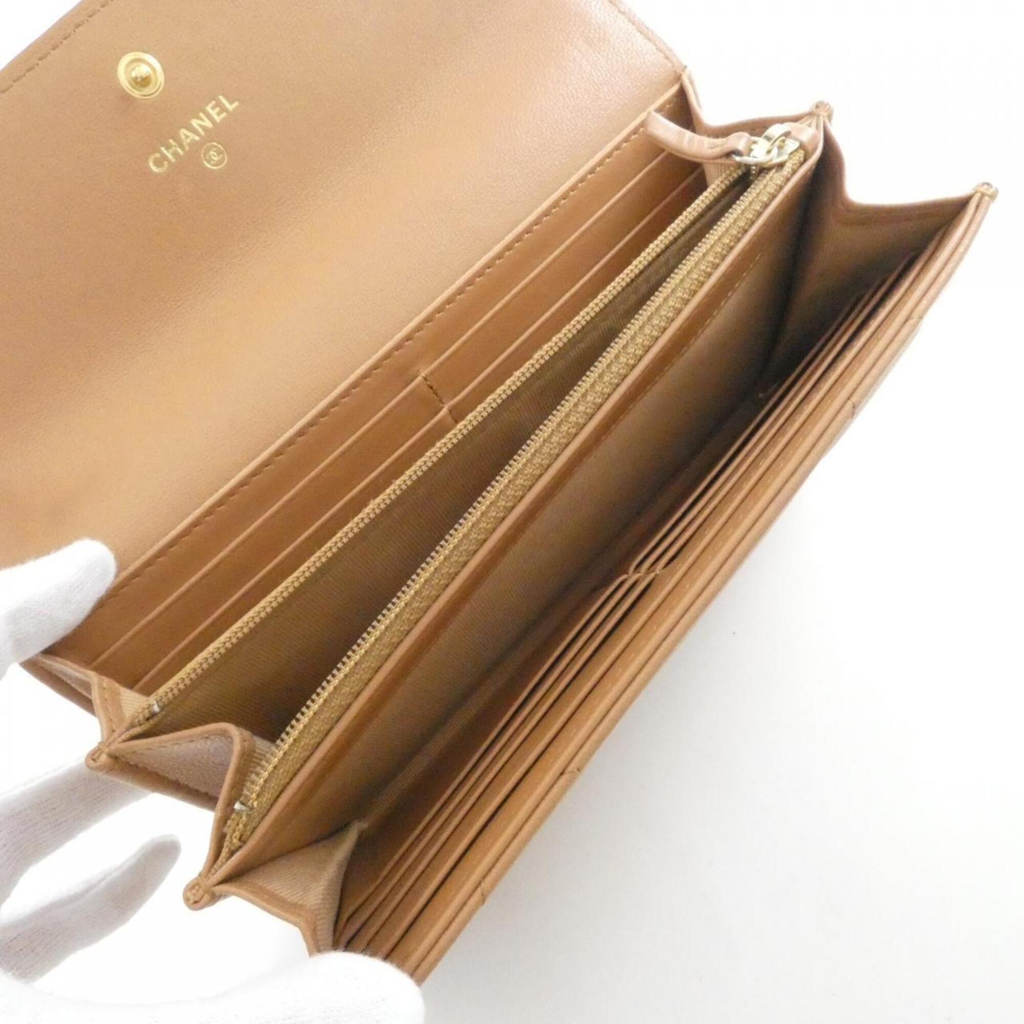 Chanel Brown Leather Long Wallet (Bi-Fold) (Pre-Owned)